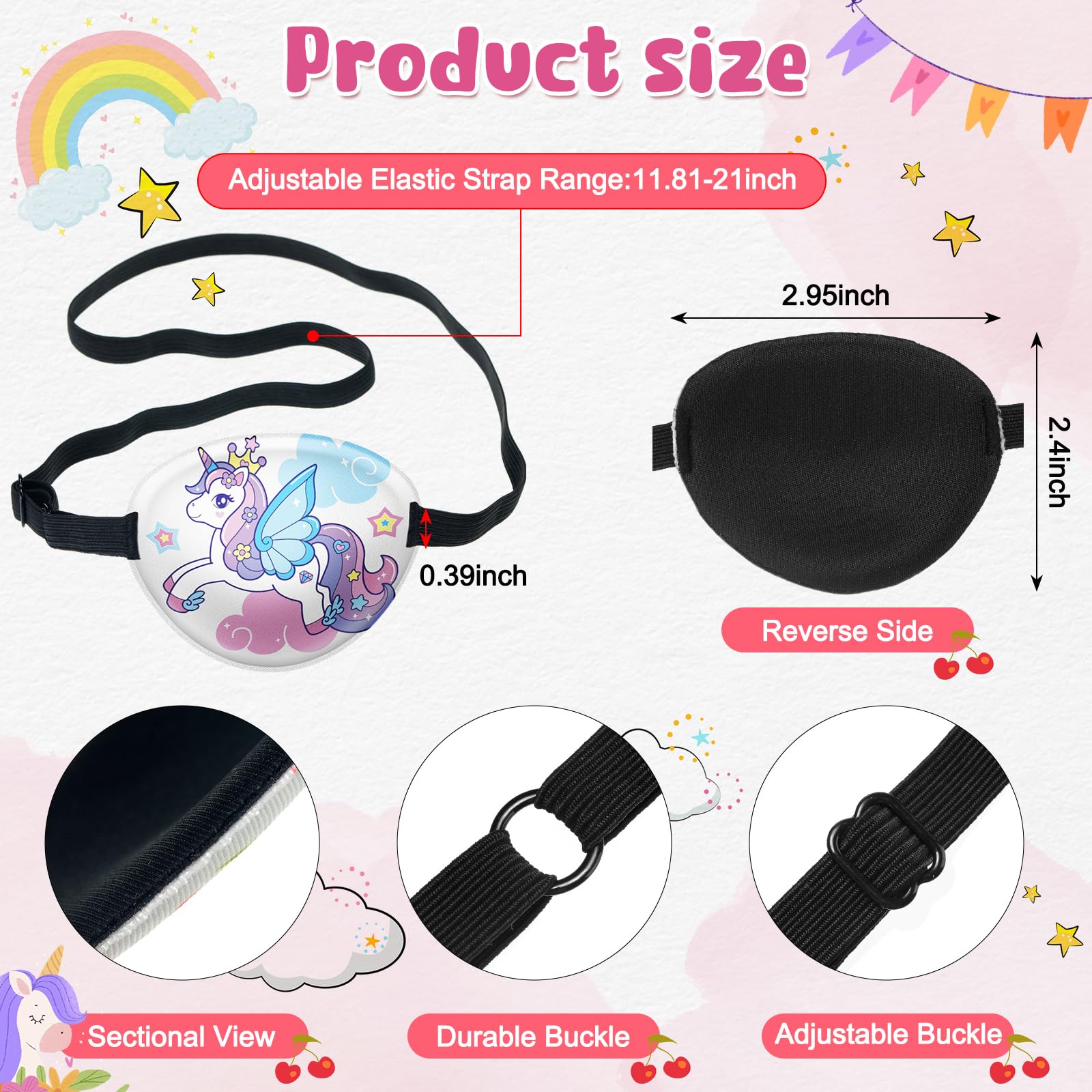 Parche ocular Eurzom unicornio con banda elástica ajustable para cabezas en crecimiento.