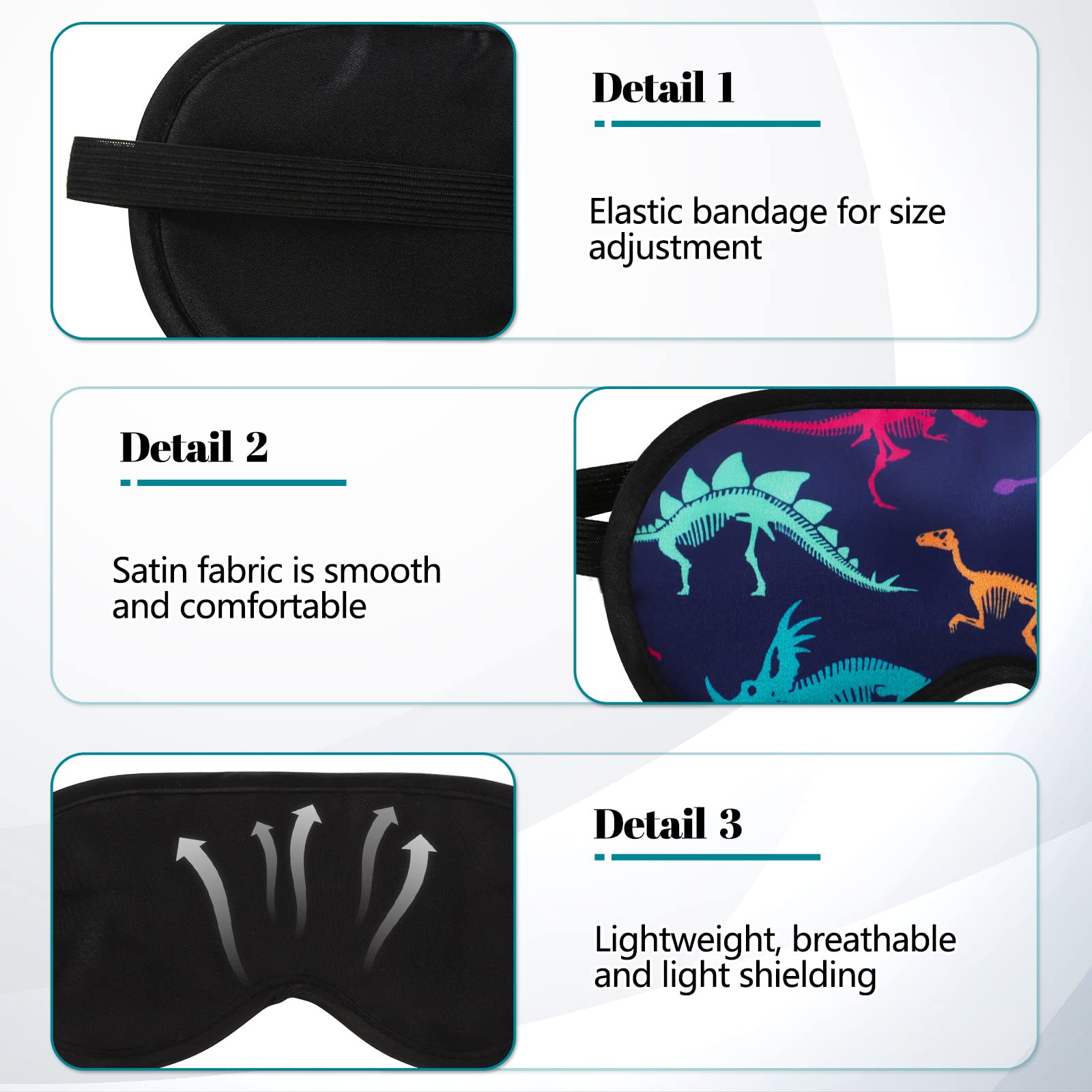 Eurzom shark-dinosaur kids mask color varieties, playful patterns for young ocean lovers during naps.