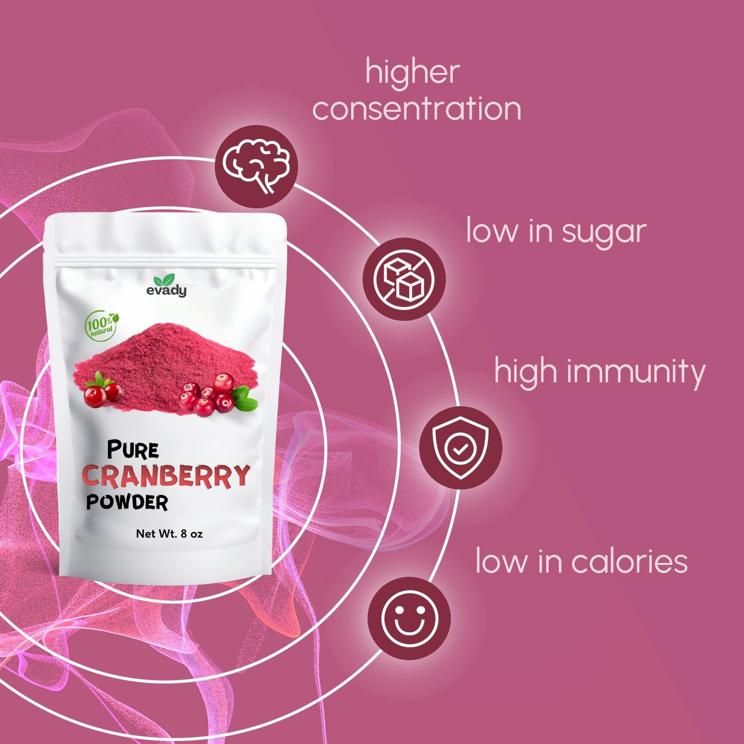 EVADY Cranberry Powder steeped in tea for a fruity aroma