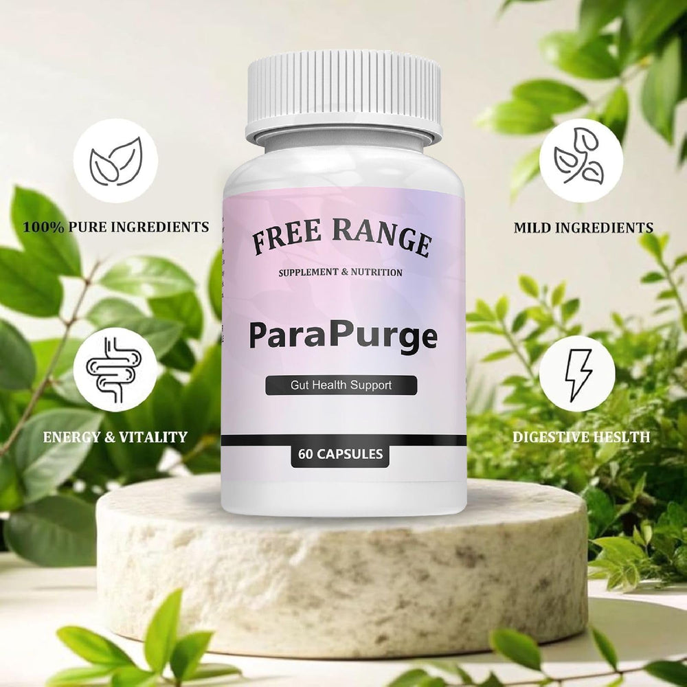 EVASANDO Parapurge Gut Cleanse capsules close-up for digestive wellness.