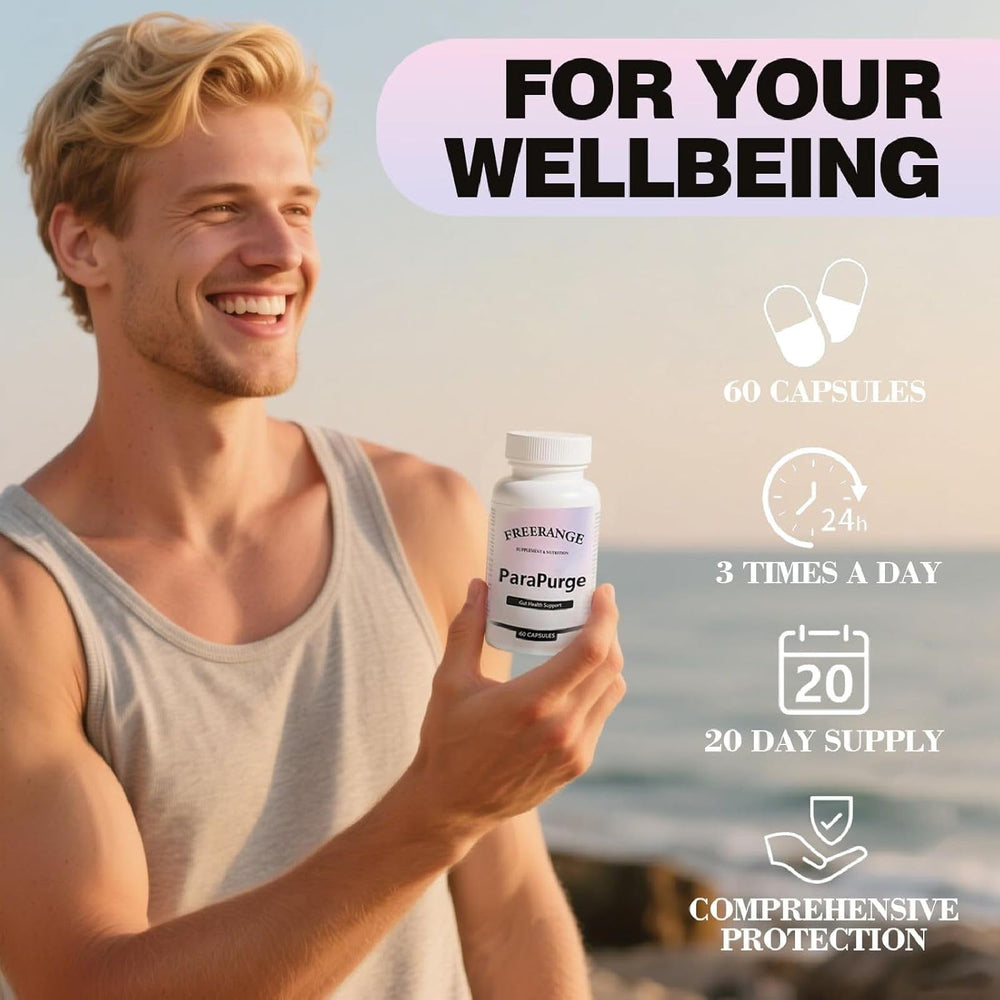 EVASANDO Parapurge gut cleanse shown in a healthy lifestyle setup.