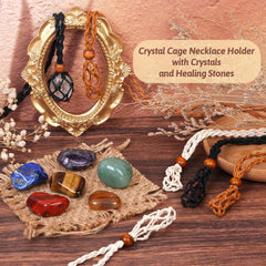 Evatage brown crystal cage necklace displays natural stone charm