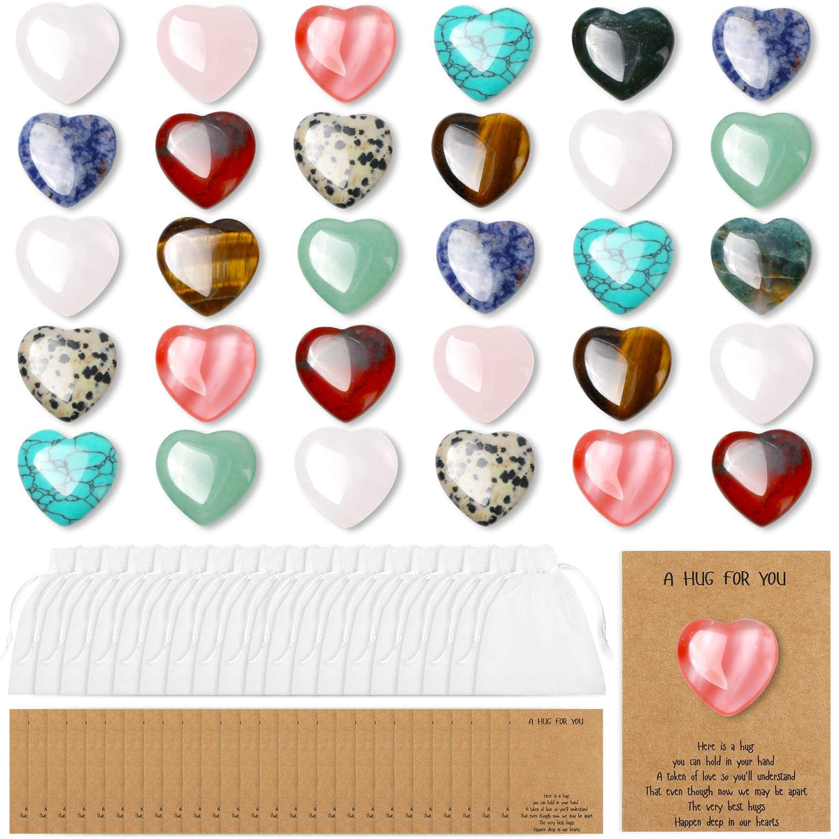 Evatage heart crystals 30-pcs set for meditation and energy balance.