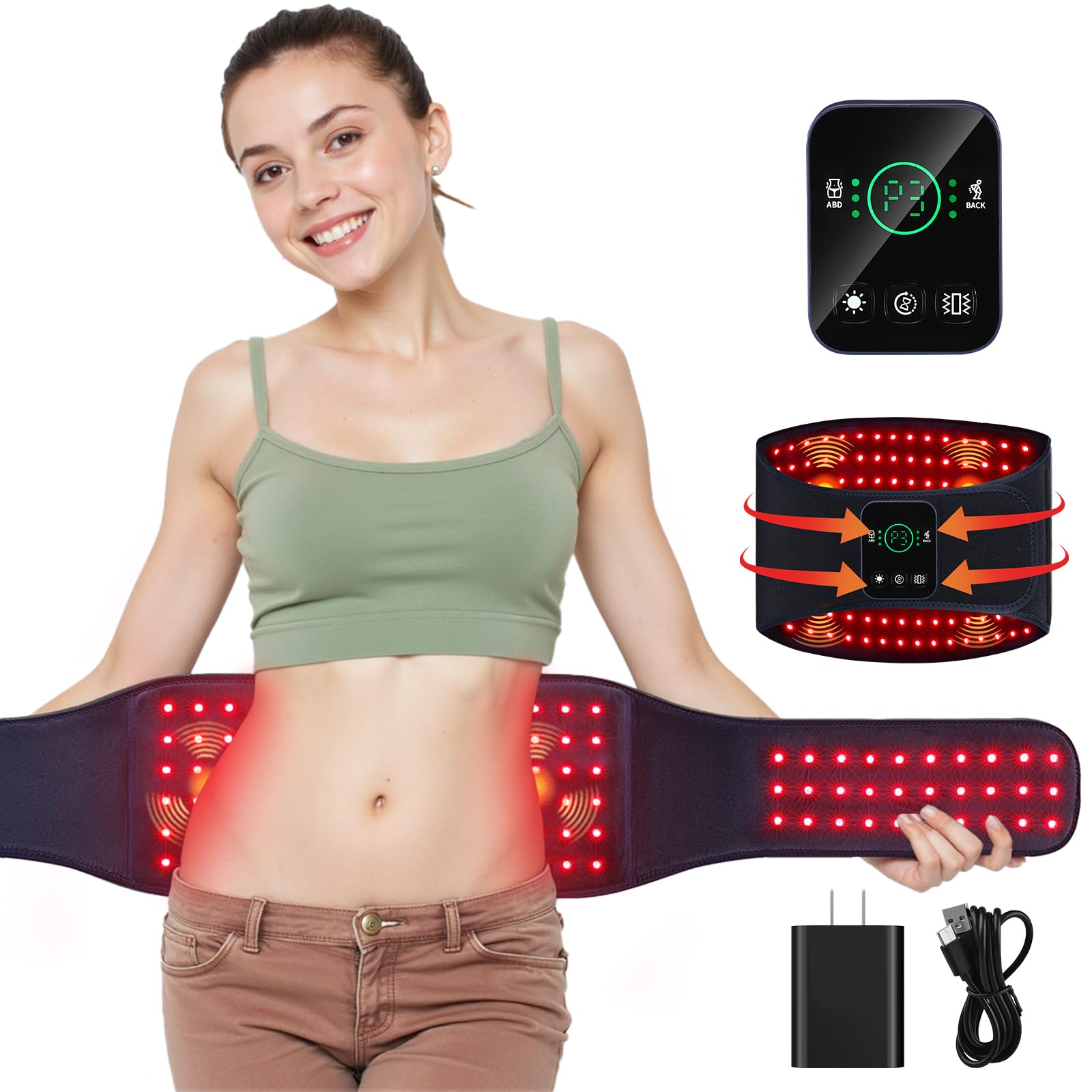 EVATEALE red light therapy belt worn on back for targeted muscle relaxation.