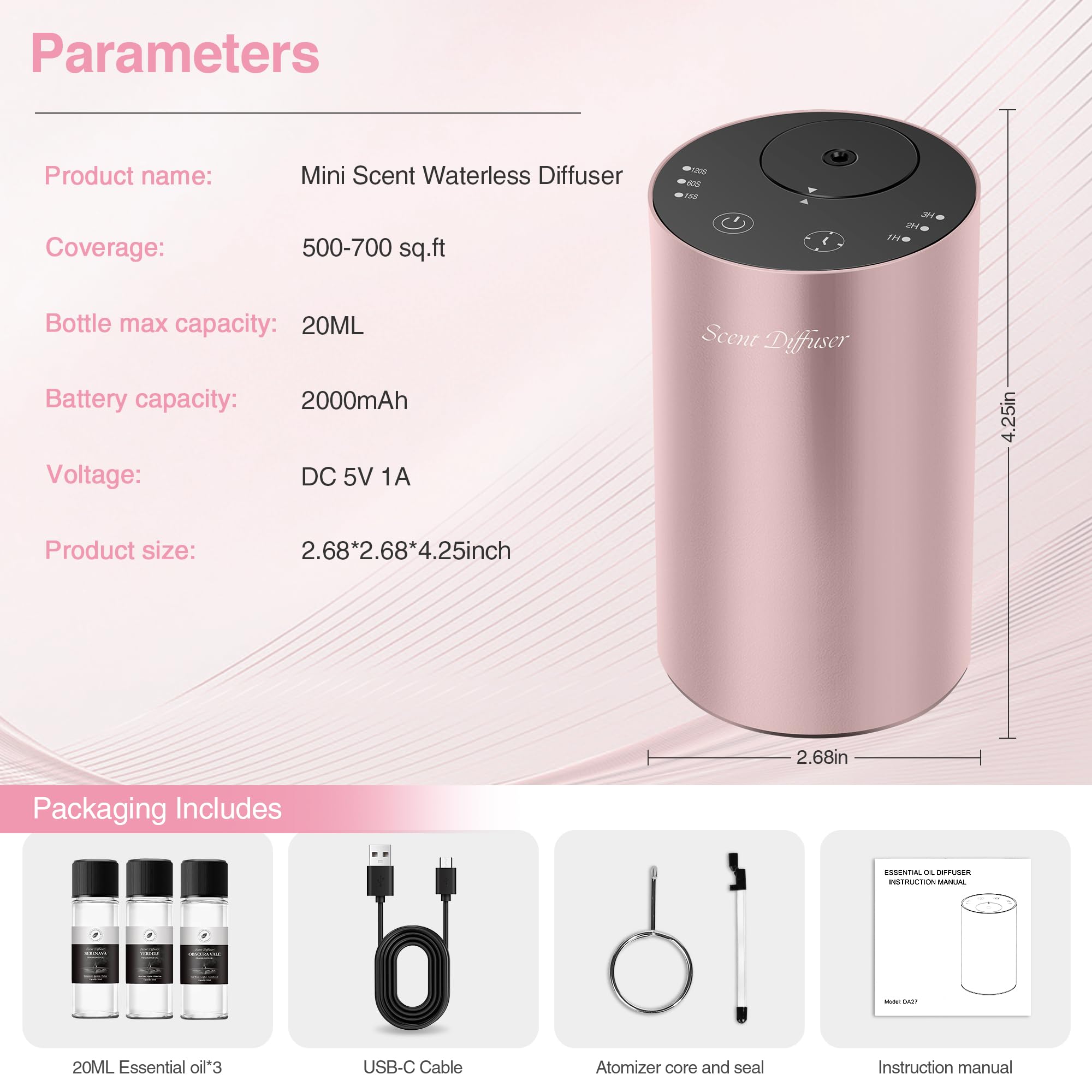 Diffuser covers up to 500 sq ft with EvCZen scent diffusion.