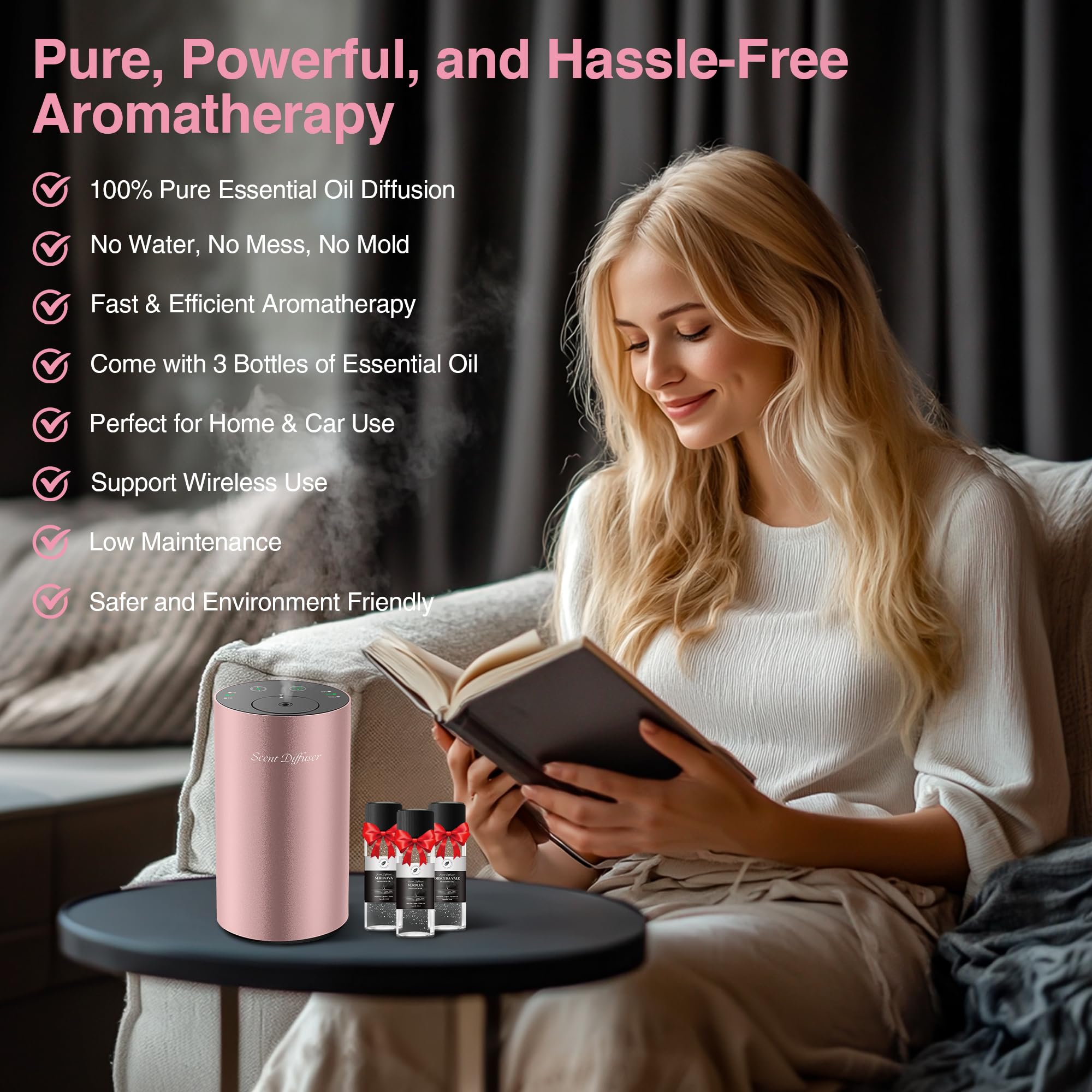 EvCZen diffuser charging setup shows battery-powered portability.