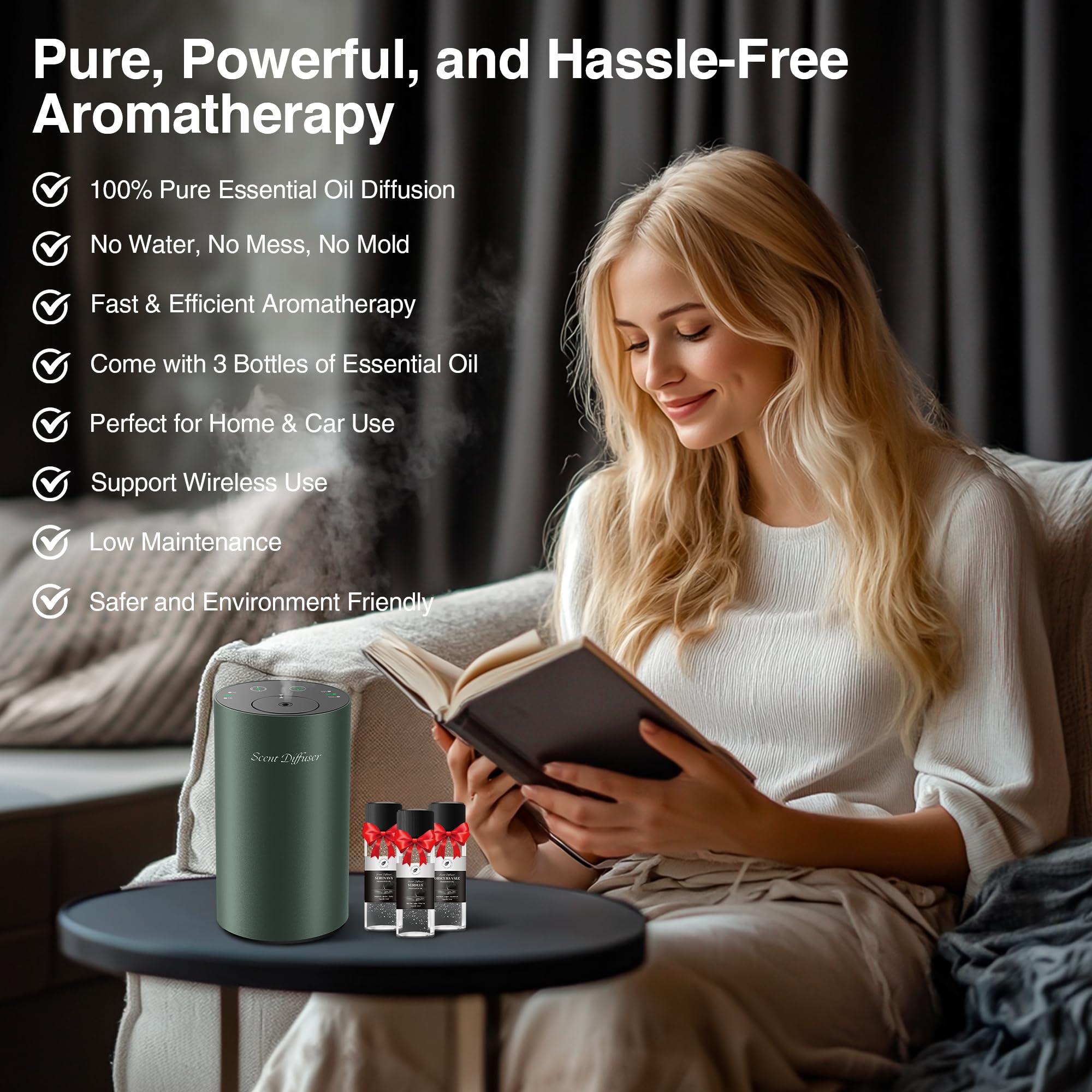 EvCZen waterless diffuser mist jet disperses pure aroma quickly.
