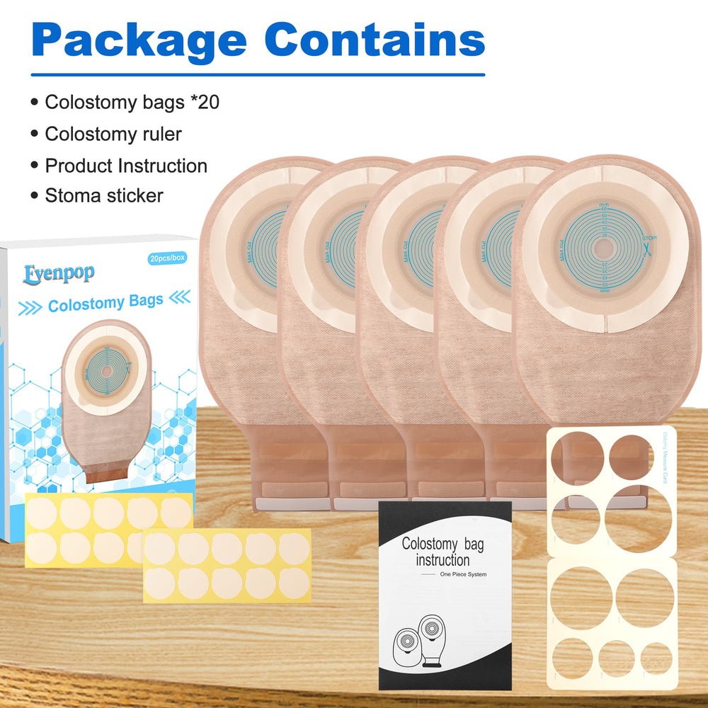 Evenpop colostomy bag kit contents with tools and manual
