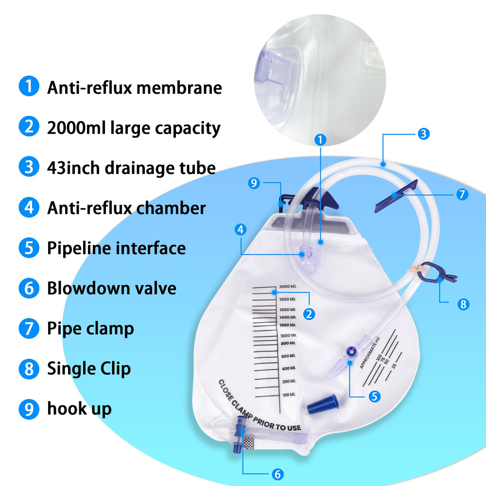 Evenpop urine bags with 43-inch tube enabling smooth drainage.