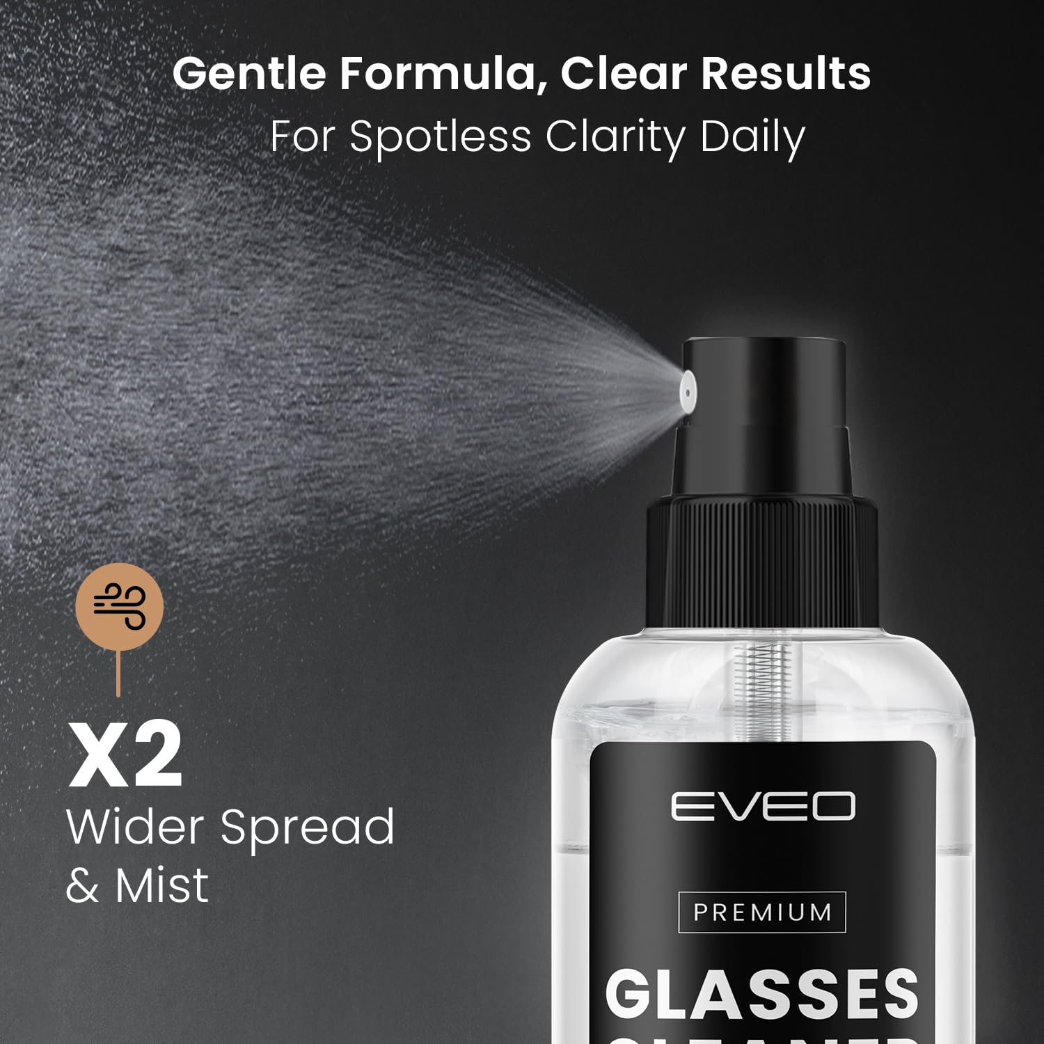 EVEO Glasses Cleaner Kit packaging showing components