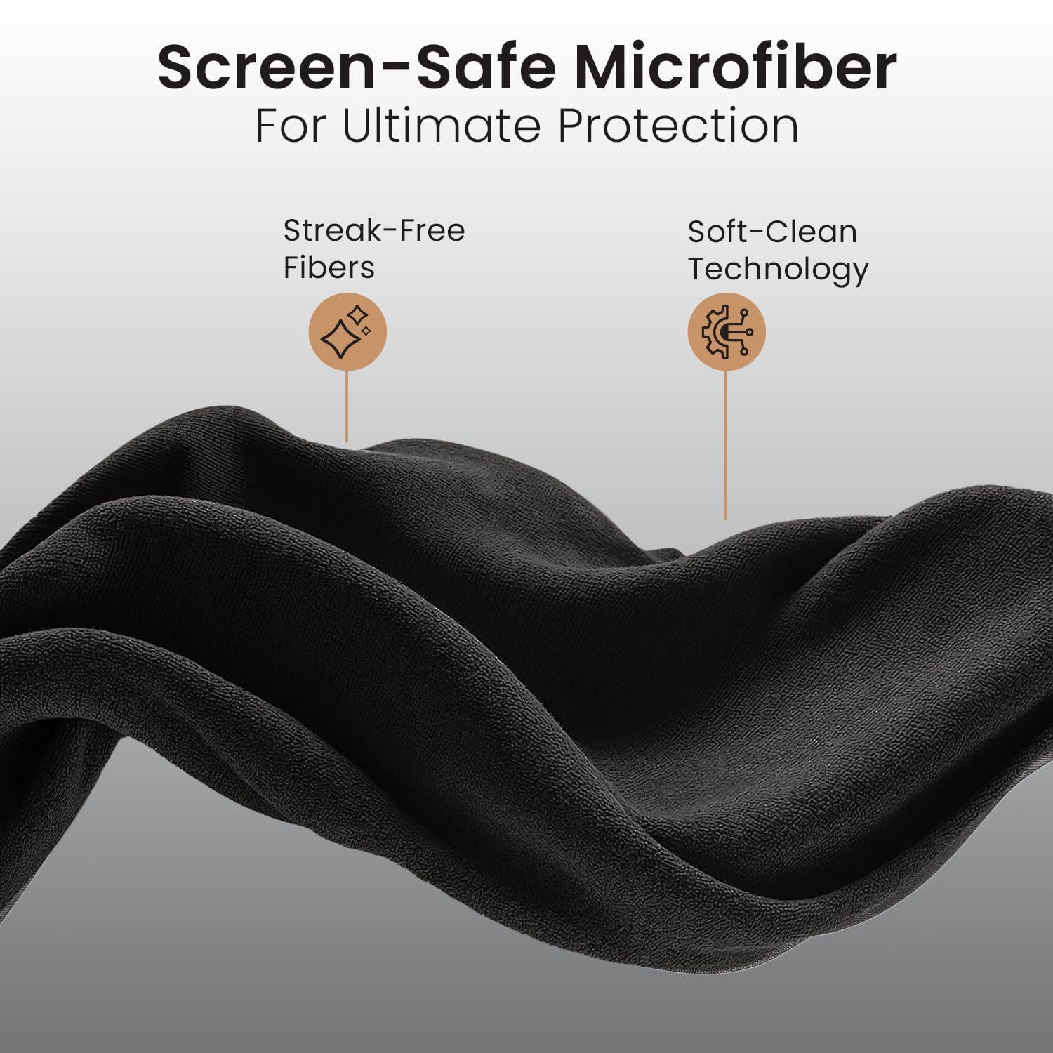EVEO Microfiber Cloth for Glasses close-up shows lint-free, scratch-safe cleaning.
