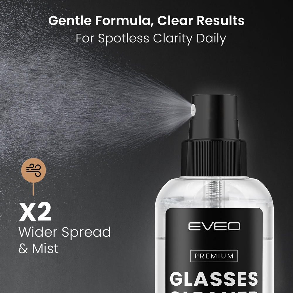 EVEO Glasses Cleaner in action delivers quick, streak-free vision.