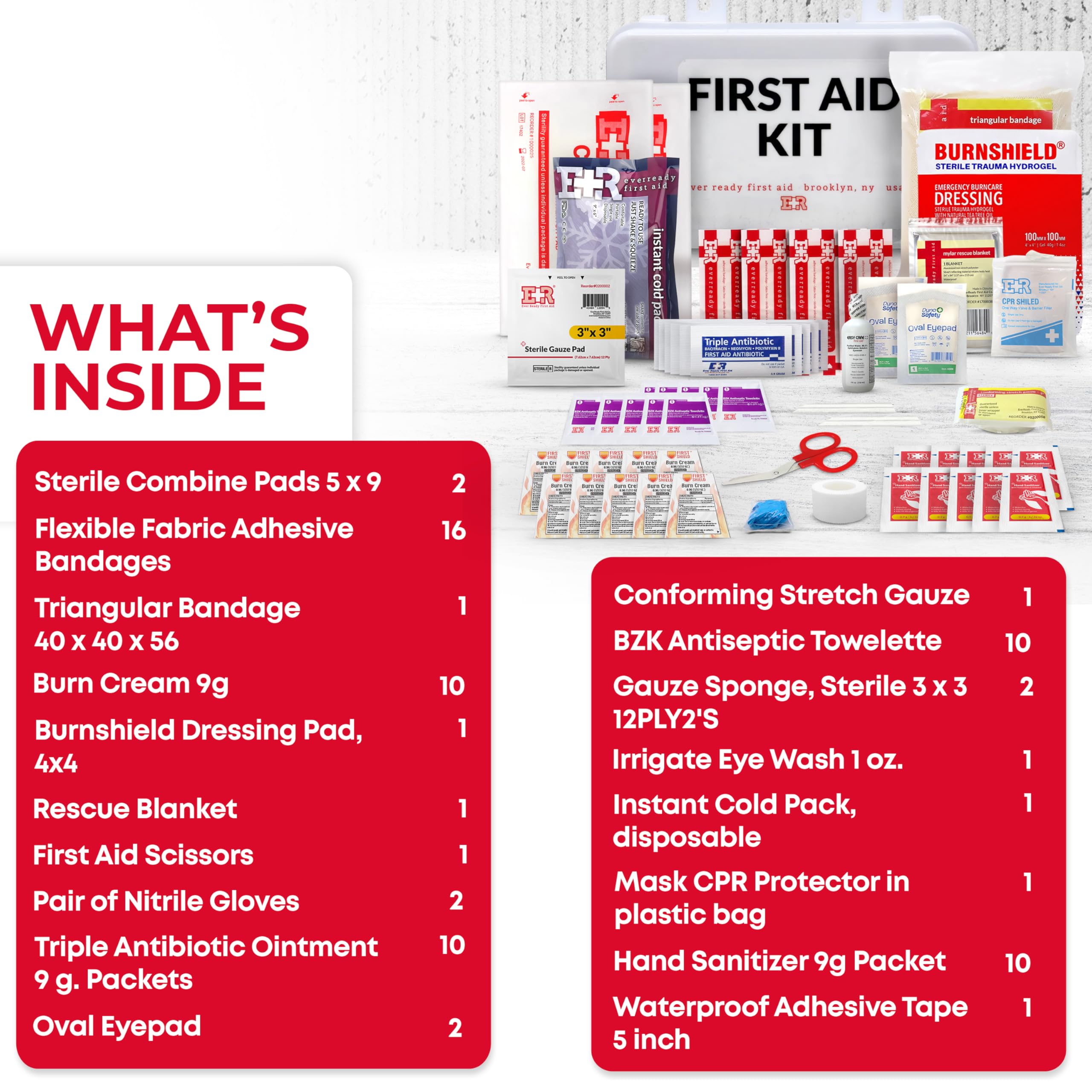 Ever Ready First Aid 10-Person Kit eye wash 1oz for safe irrigation on site.