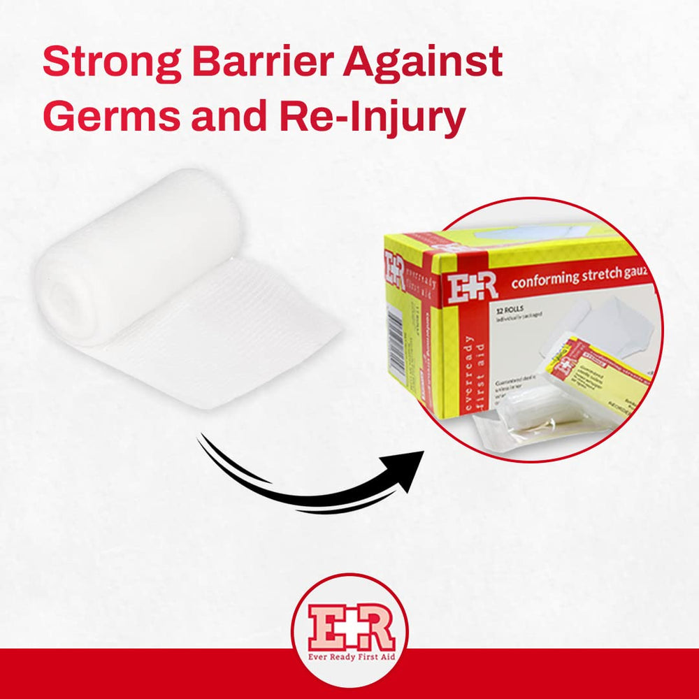 Ever Ready First Aid 2-inch by 4.1-yard gauze roll close-up, soft elastic fabric.