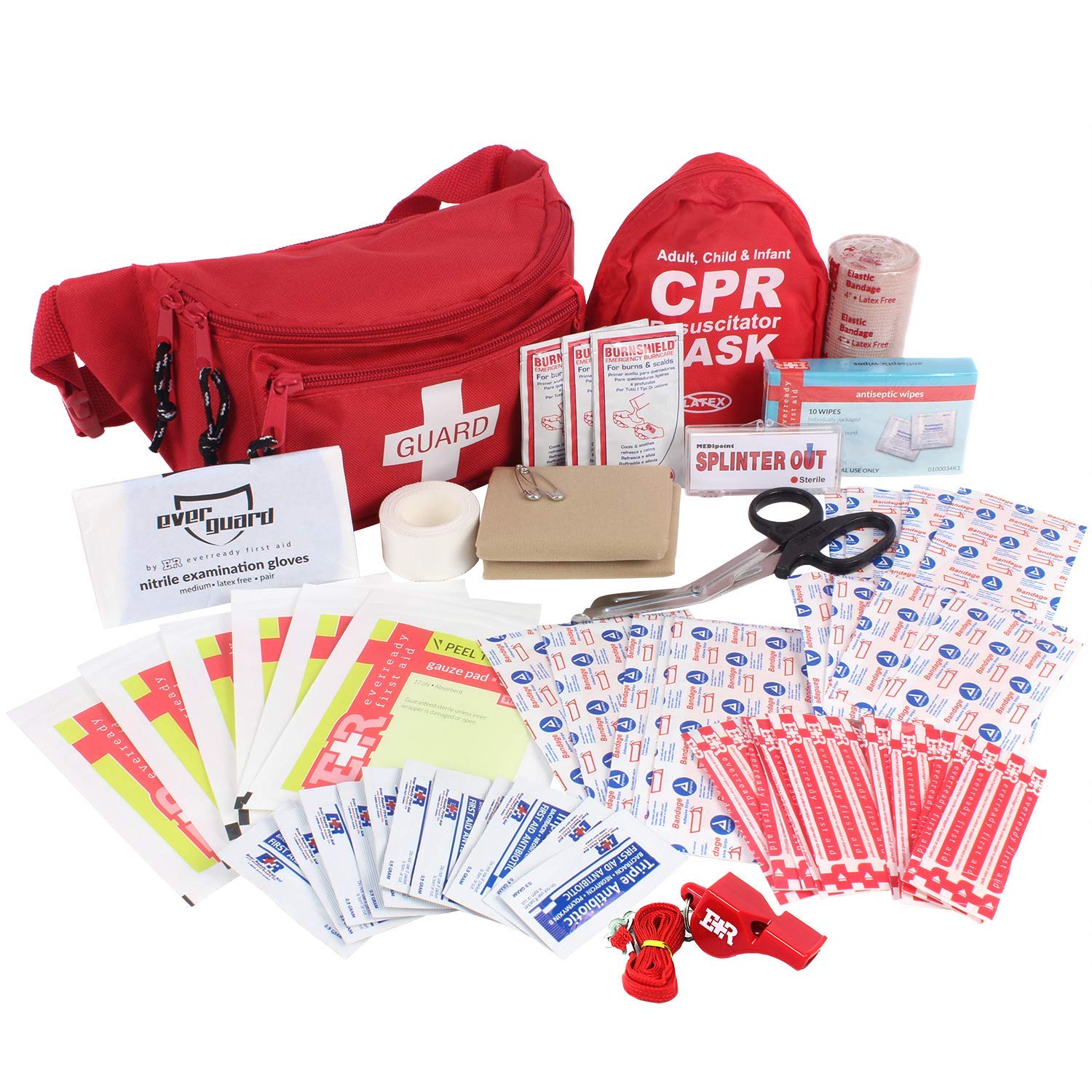 Ever Ready First Aid fanny pack full setup ready for beach emergencies on the go.