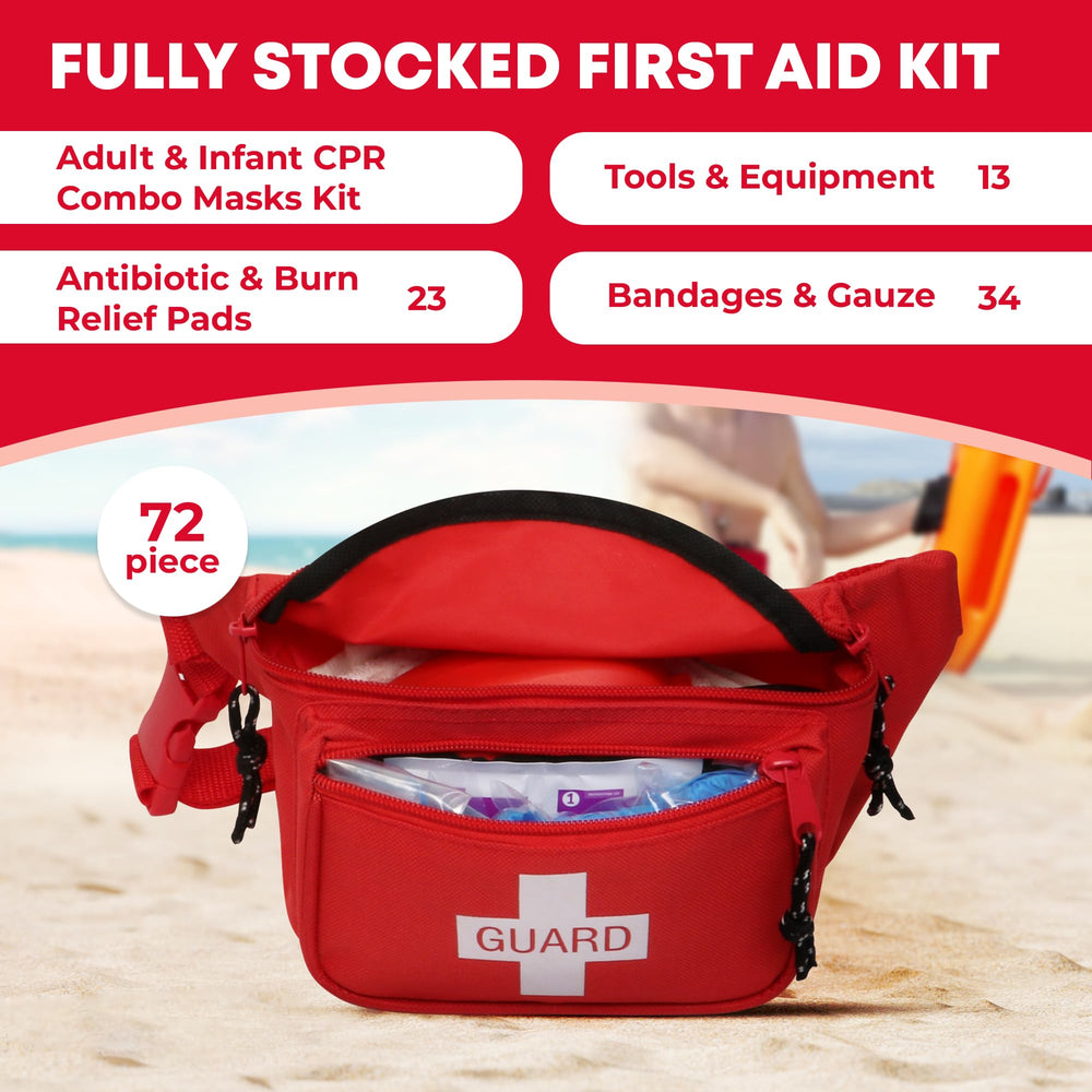 Ever Ready First Aid fanny pack in-action at poolside shows practical readiness.
