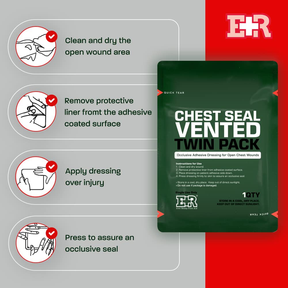 Chest seal in a lightweight foil pouch with Quick Tear access.