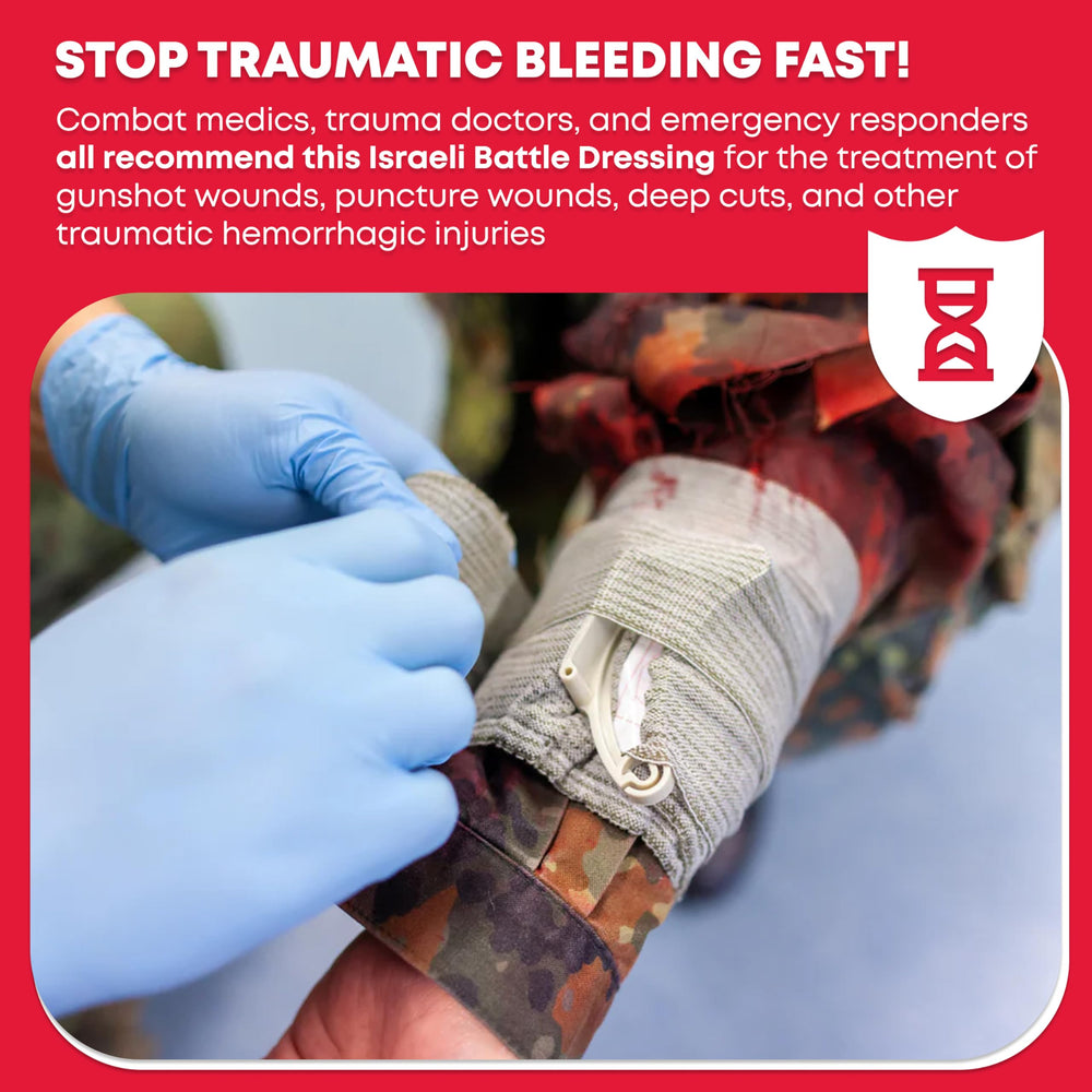 Ever Ready First Aid Israeli bandage 6-inch rolled for fast application.