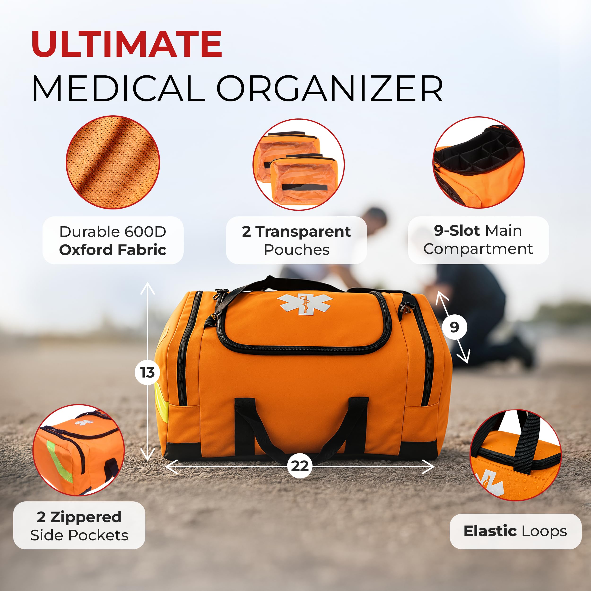 Close-up of the vibrant orange fabric for easy recognition and readiness.