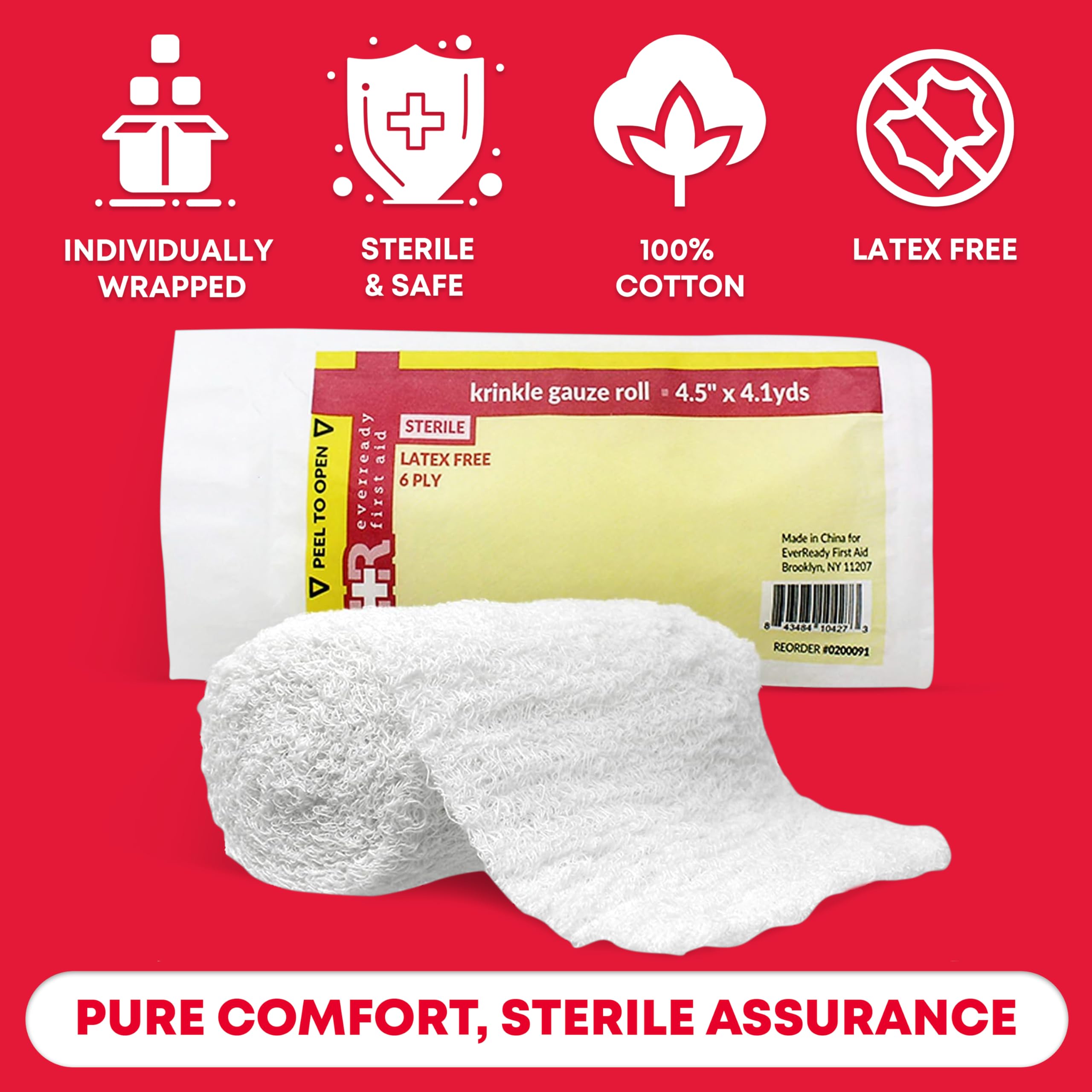 Ever Ready First Aid Krinkle Kerlix bandage roll 6-ply thickness provides extra cushion.