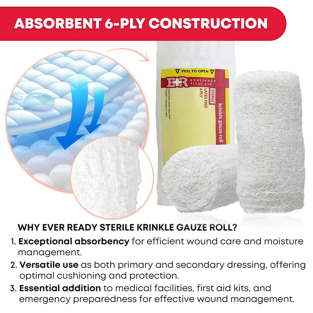 Ever Ready First Aid Krinkle Kerlix bandage roll latex free option, gentle on skin.