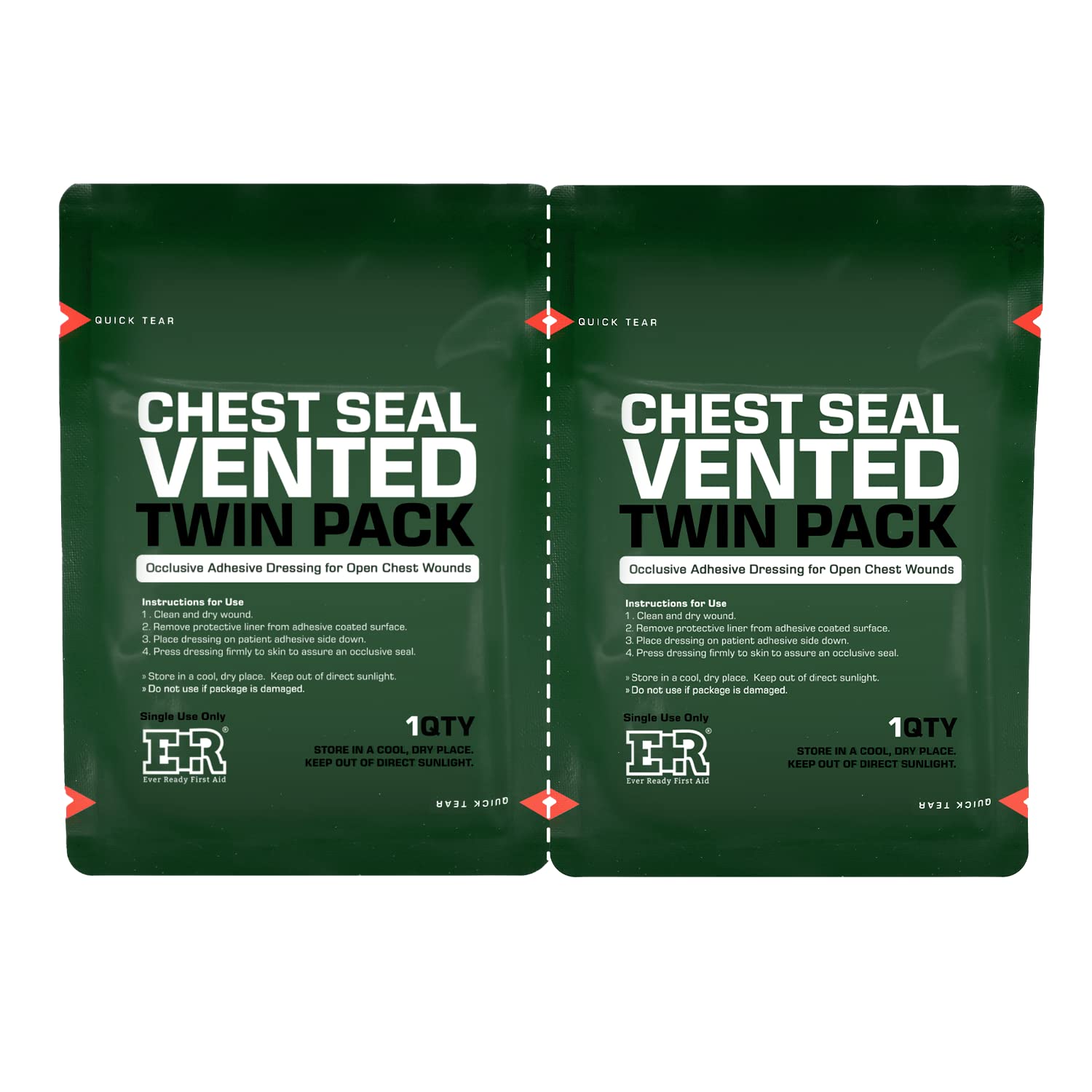 Ever Ready First Aid vented chest seal, 6.6-inch square, ready for fast application.