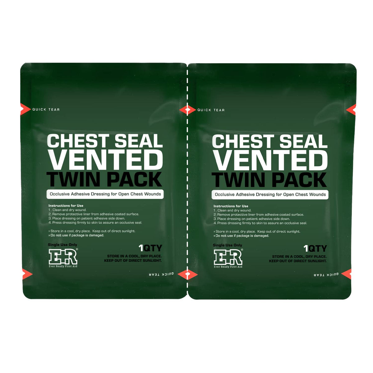 Ever Ready First Aid vented chest seal, 6.6-inch square, ready for fast application.