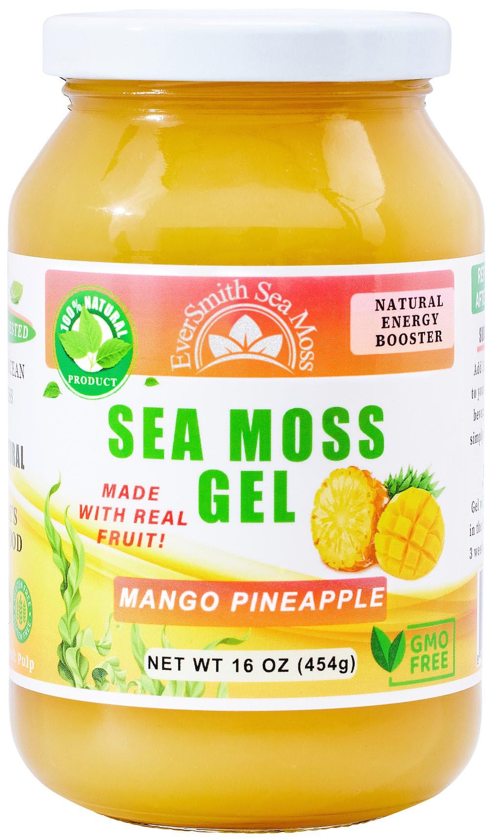 EverSmith Organics sea moss gel mango pineapple jar ready for flavor-rich drinks