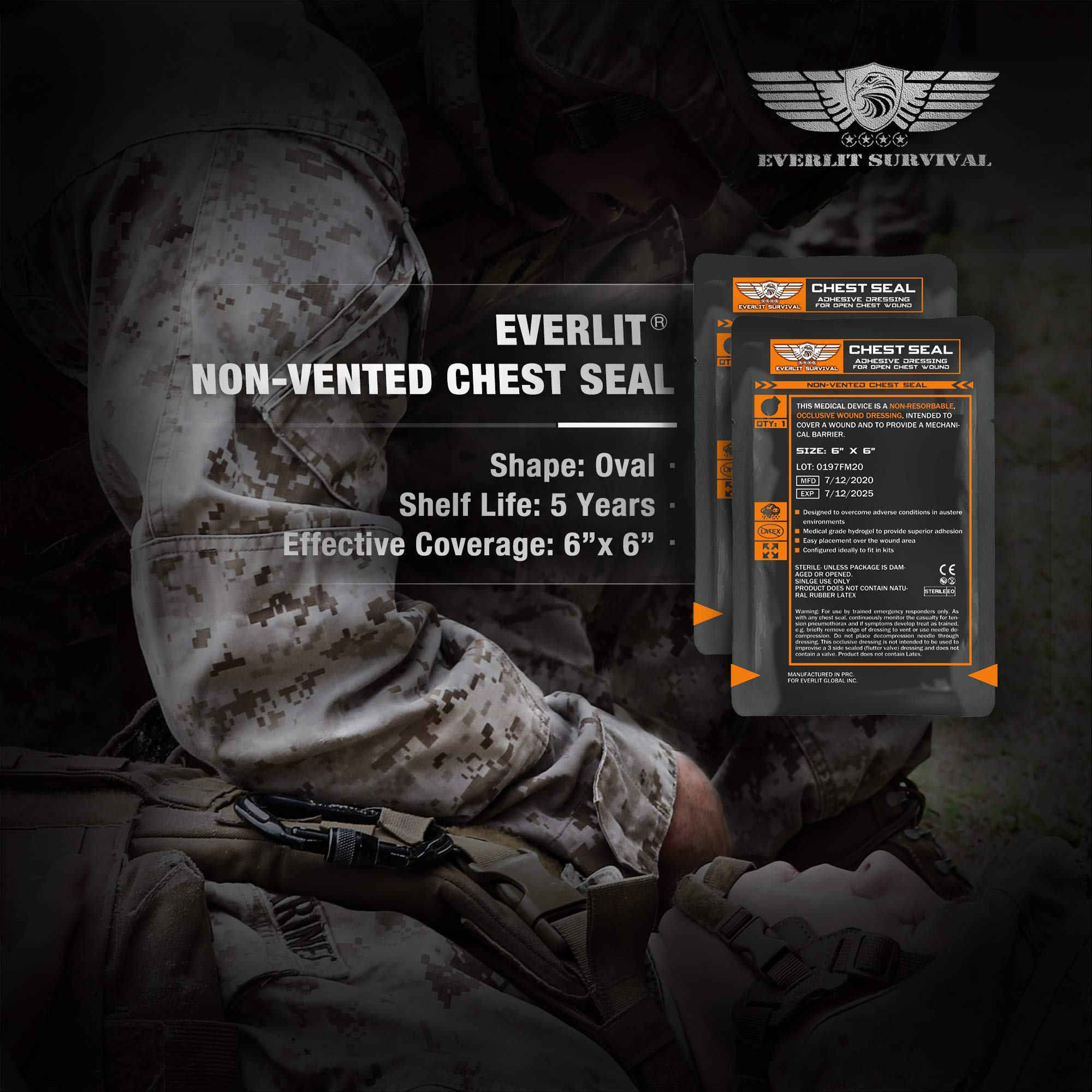 Everlit 6-inch chest seal coverage for effective wound sealing in emergencies.