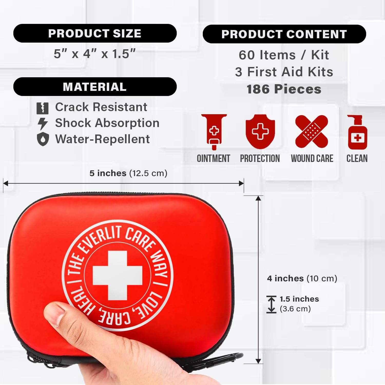 Sterile items inside the MiniAid kit arranged for professional-grade preparedness.