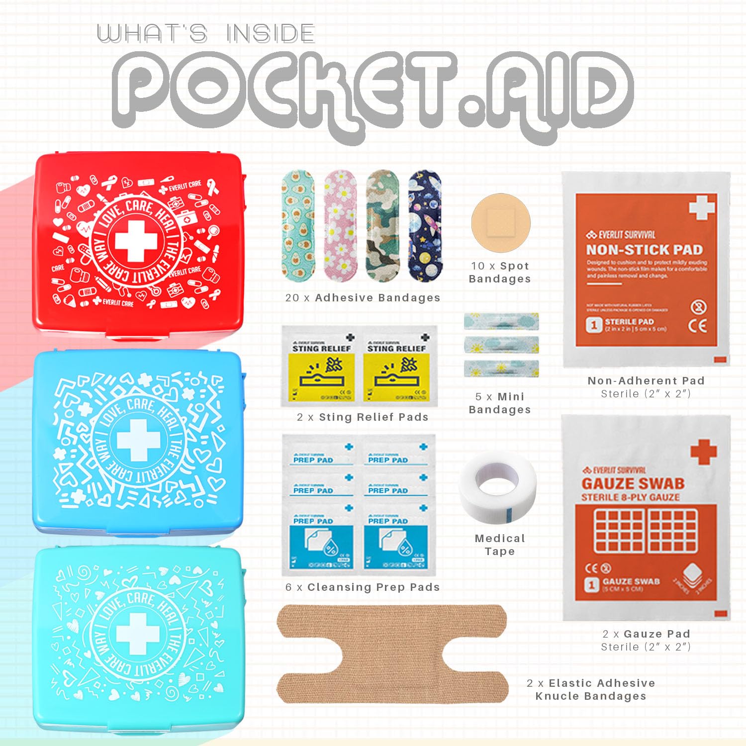 Pocket-Aid with D-ring mount on a backpack for easy access.