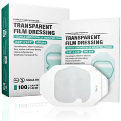 Everlit Care transparent film dressing with large patch and gentle adhesion for easy monitoring.