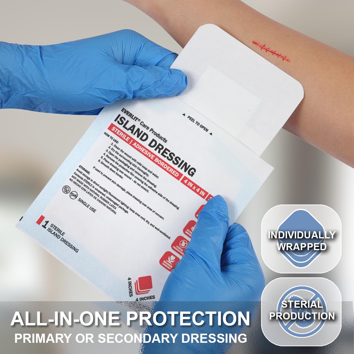 EVERLIT Island Dressing absorbent core highlighting efficient fluid management for moist wound care.
