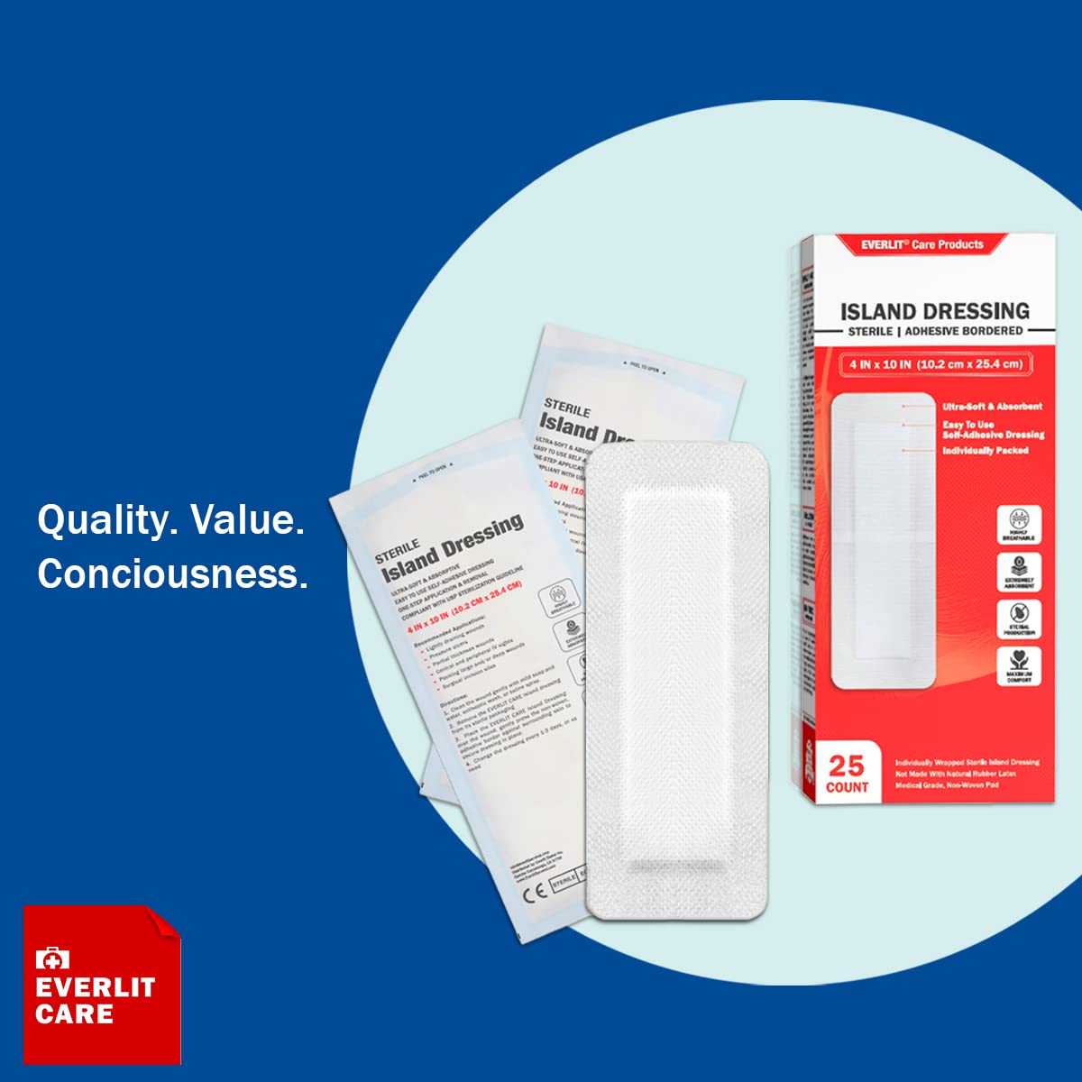 EVERLIT Island Dressing border latex-free pad—skin-friendly protection for sensitive skin.