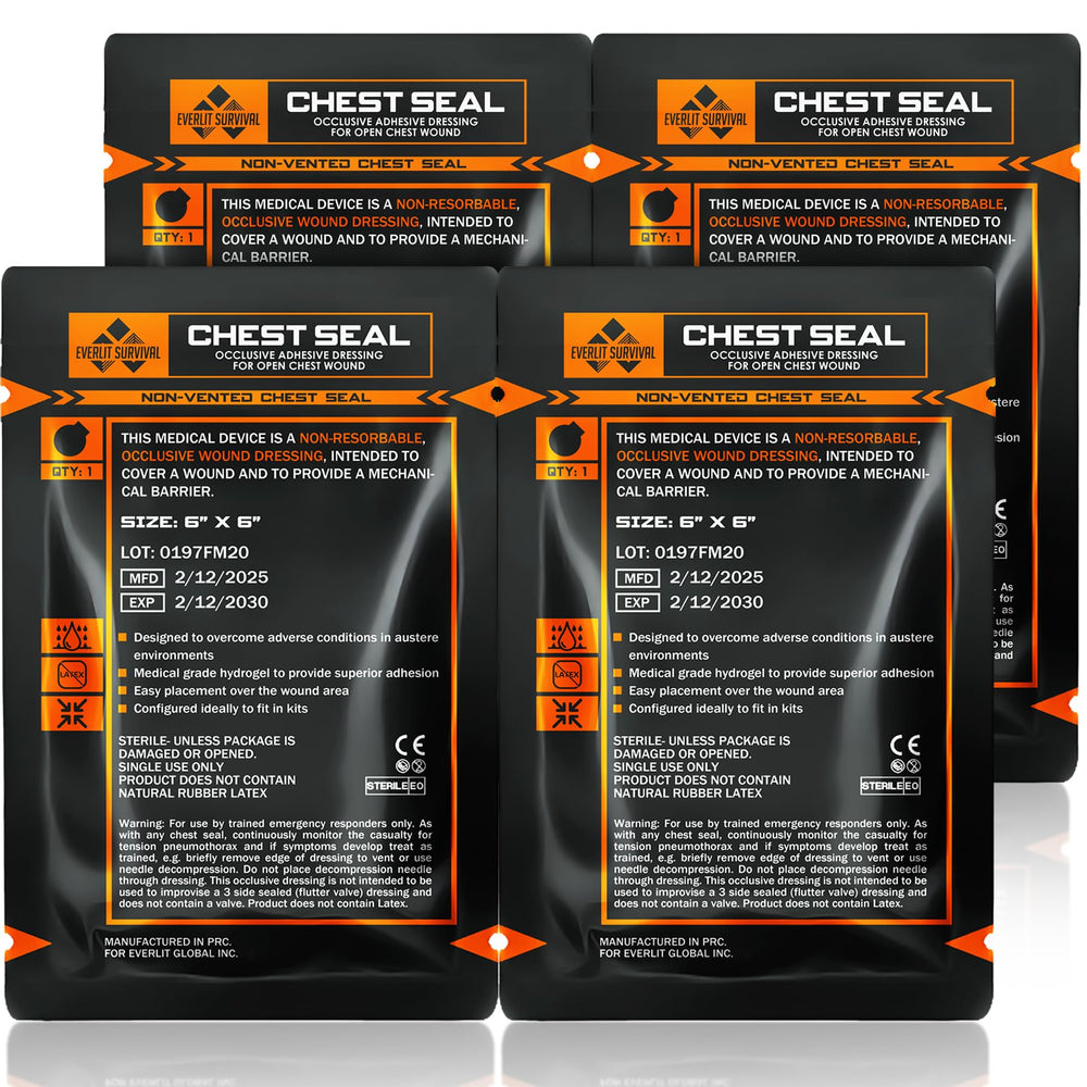 EVERLIT occlusive chest seal non-vented four-count for secure chest wound sealing.