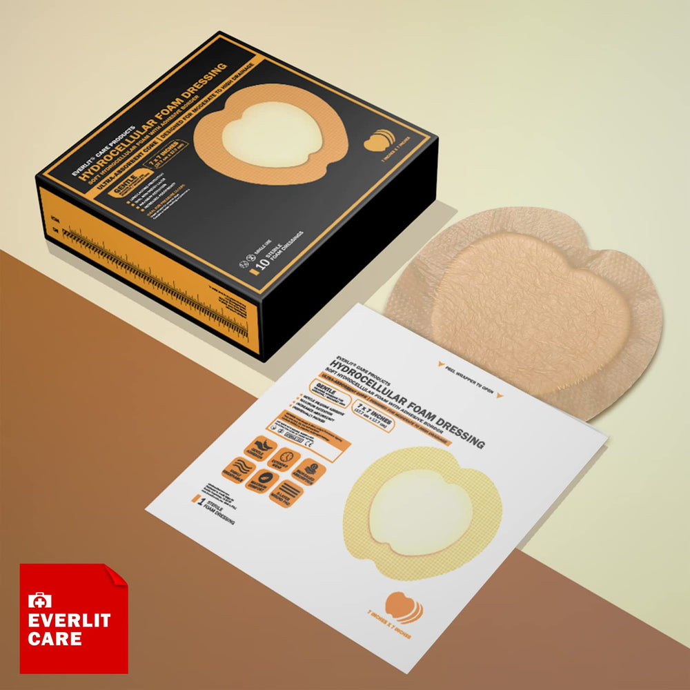 Everlit Sacrum Foam Dressing sterile, individually wrapped packaging emphasizes hygiene.