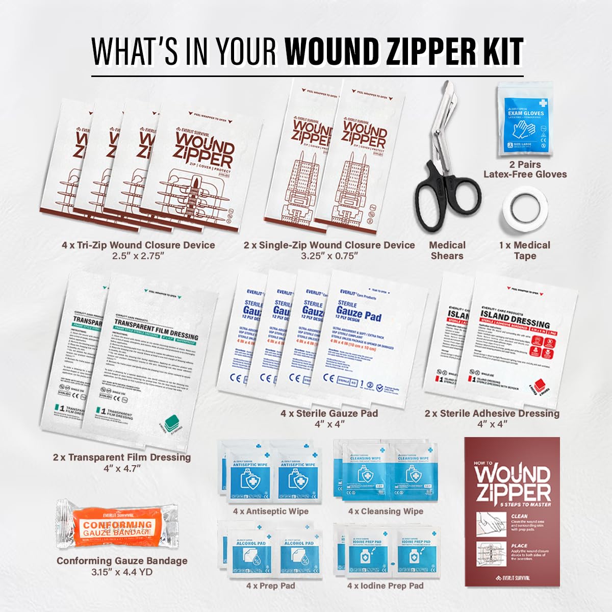 Everlit sterile dressings and adhesives ready for versatile on-the-go wound care.