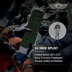 EVERLIT Survival tactical-field-care setup demonstrates limb immobilization in challenging field conditions.