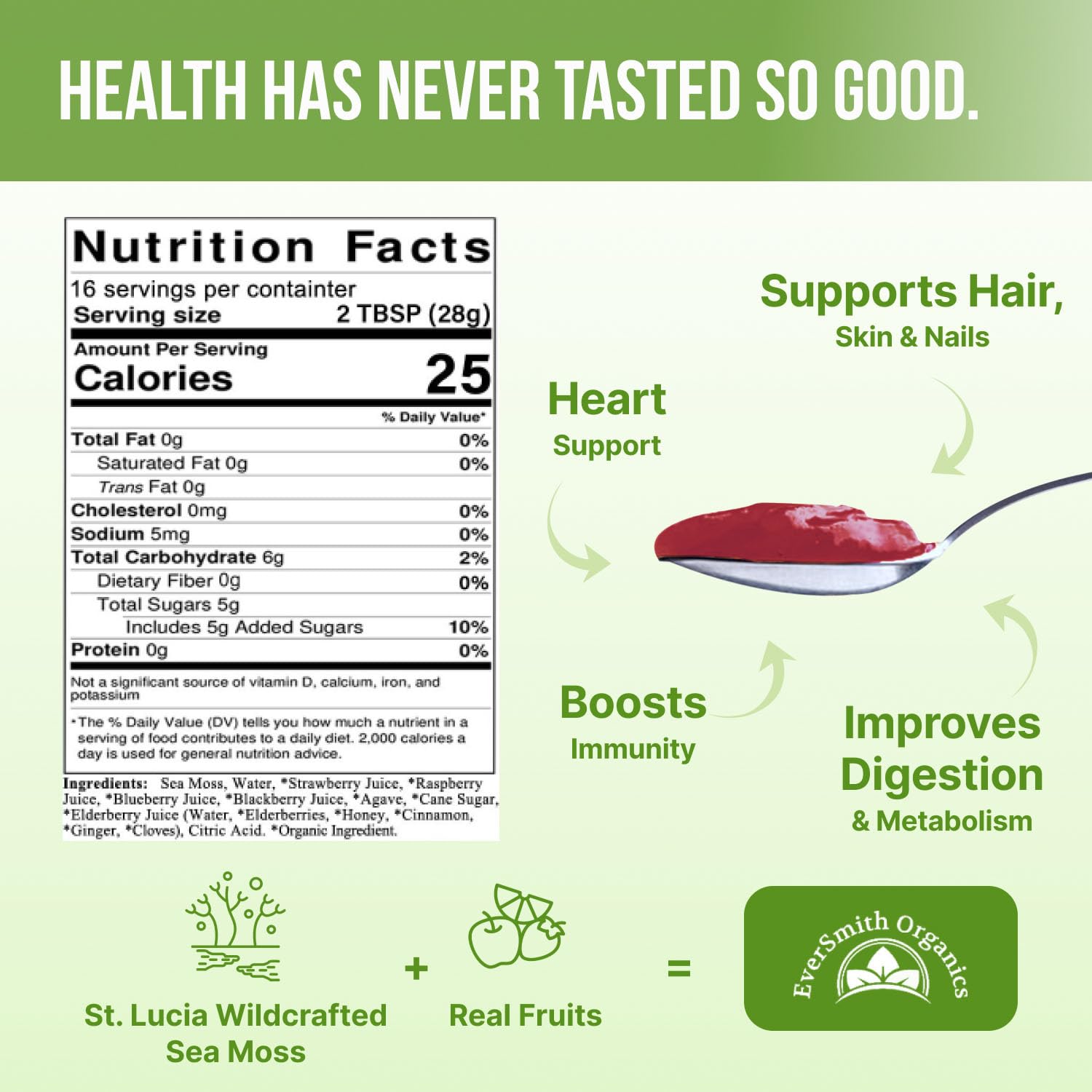 EverSmith Organics wildcrafted gel label closeup highlights nutrition information