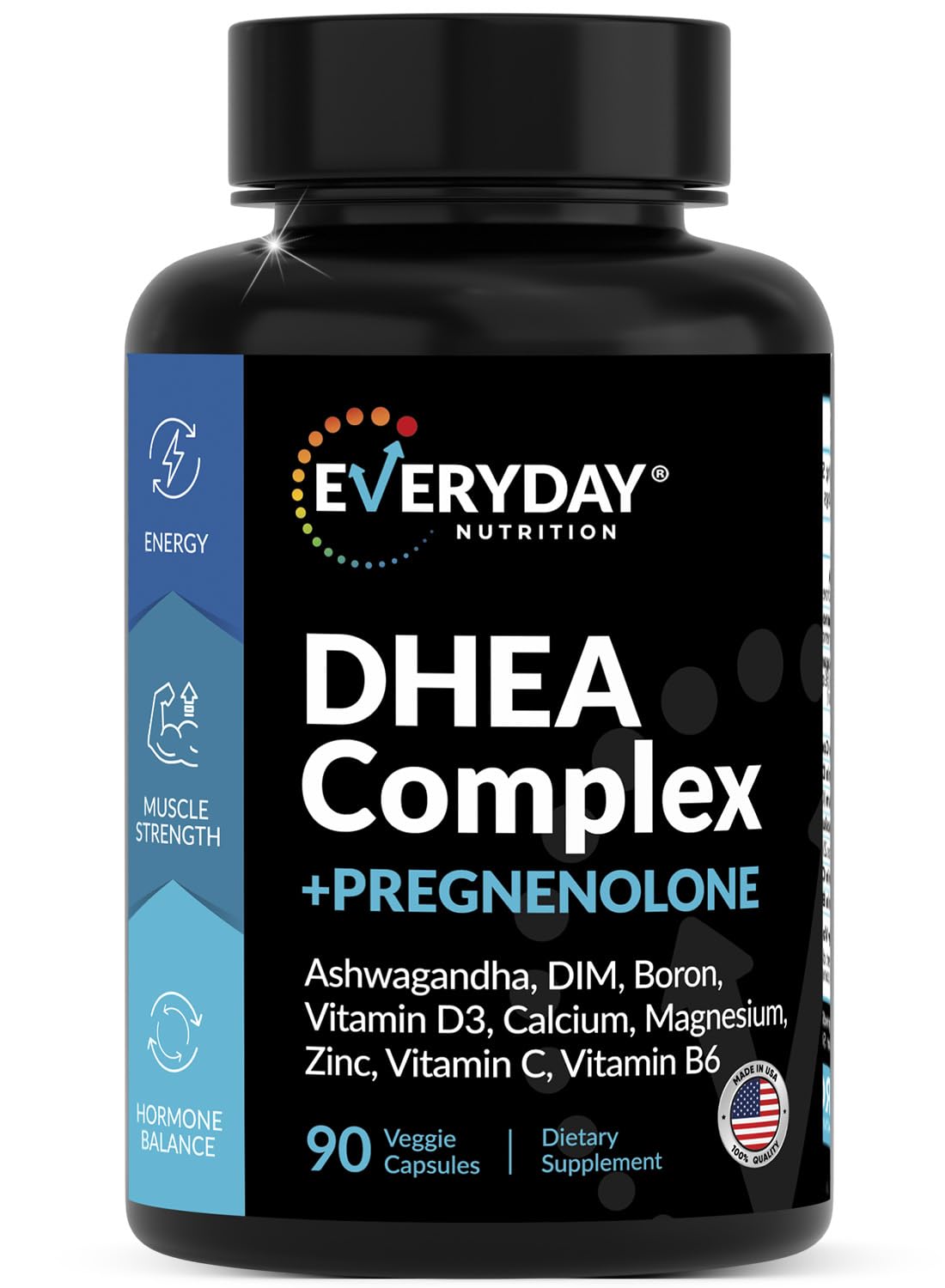 Everyday Nutrition DHEA Micronized bottle for convenient daily capsules.