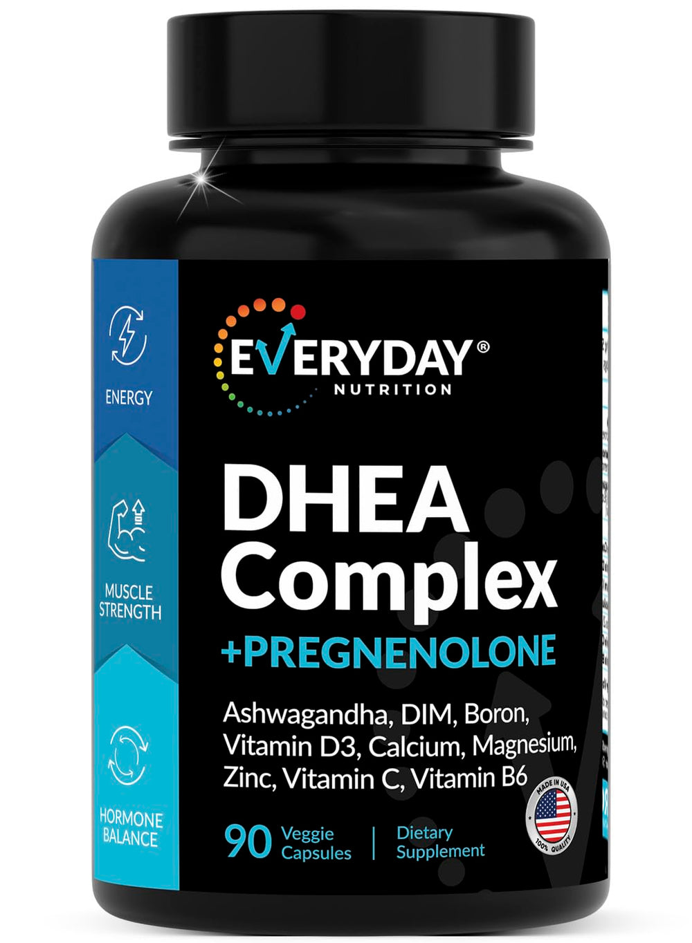 Everyday Nutrition DHEA Micronized bottle for convenient daily capsules.