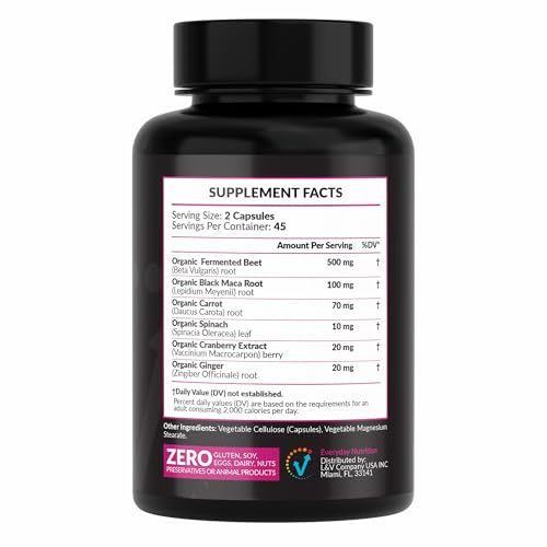 EVERYDAY NUTRITION Black Maca capsules closeup for natural energy support.