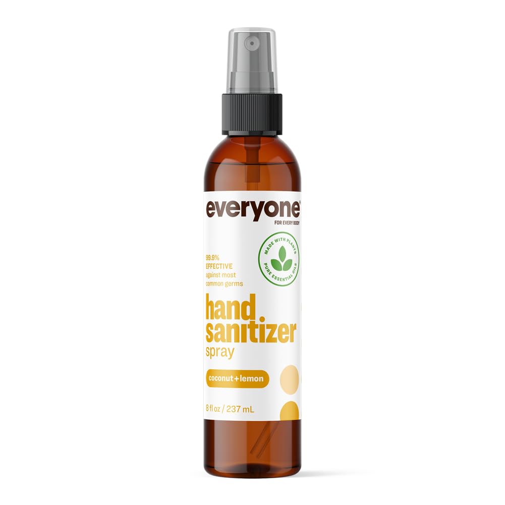 Everyone Coconut & Lemon Sanitizer Spray bottle for quick hand refreshing.