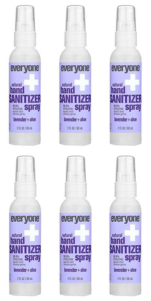 Everyone Lavender Aloe sanitizer spray bottle for on-the-go cleansing and fresh scent.