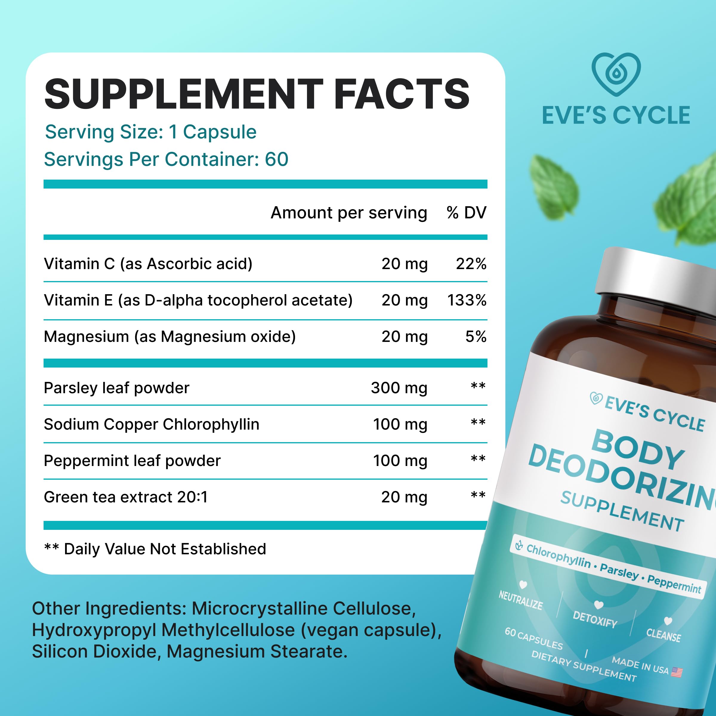 Eve's Cycle bottle suggesting daily use leads to lasting freshness.
