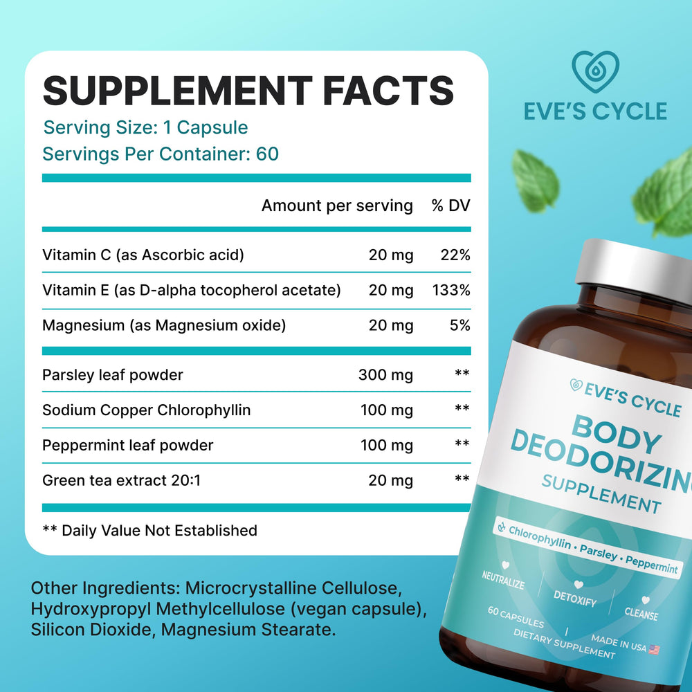 Eve's Cycle bottle suggesting daily use leads to lasting freshness.