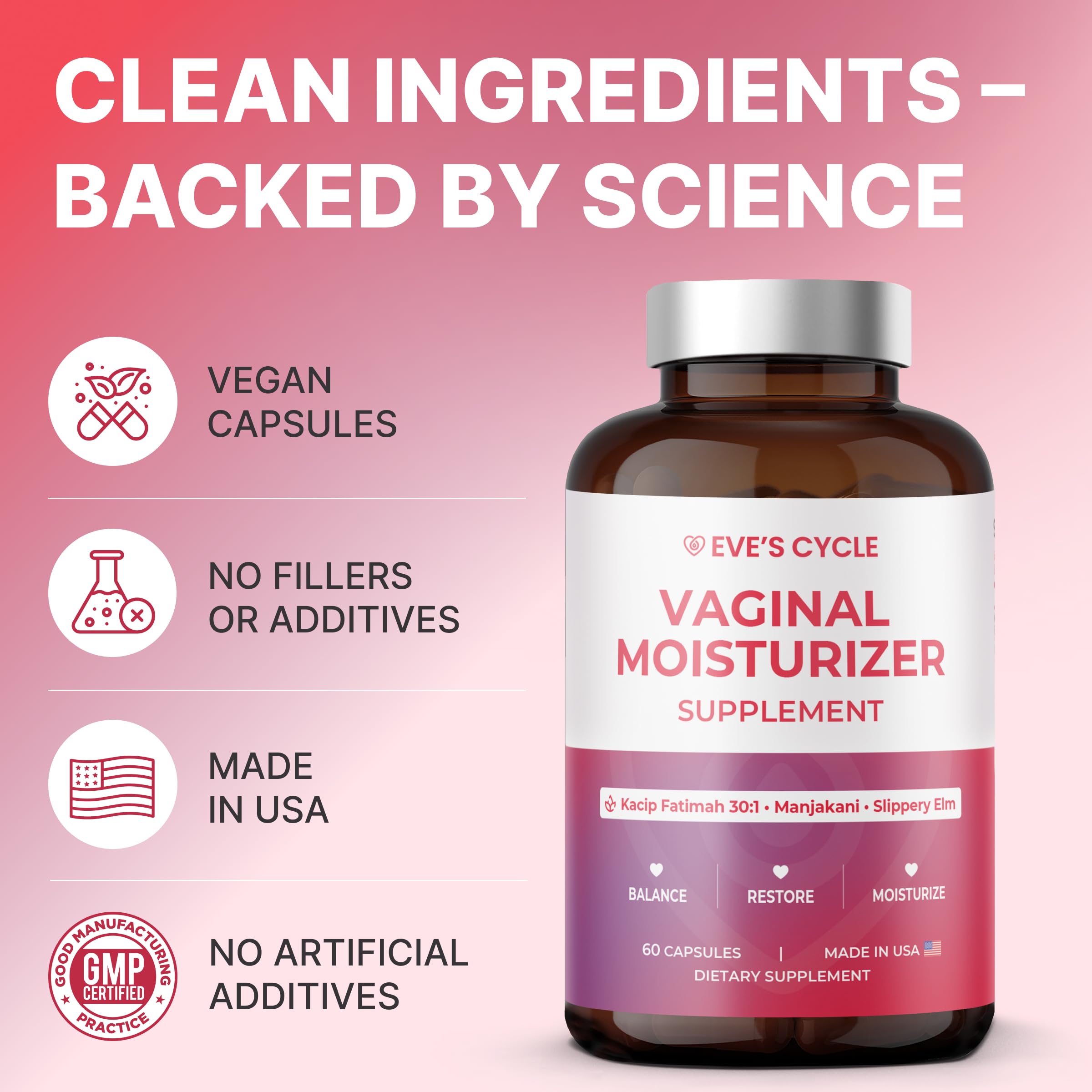 Zoom on Eve's Cycle label highlighting vegan, USA-made quality.