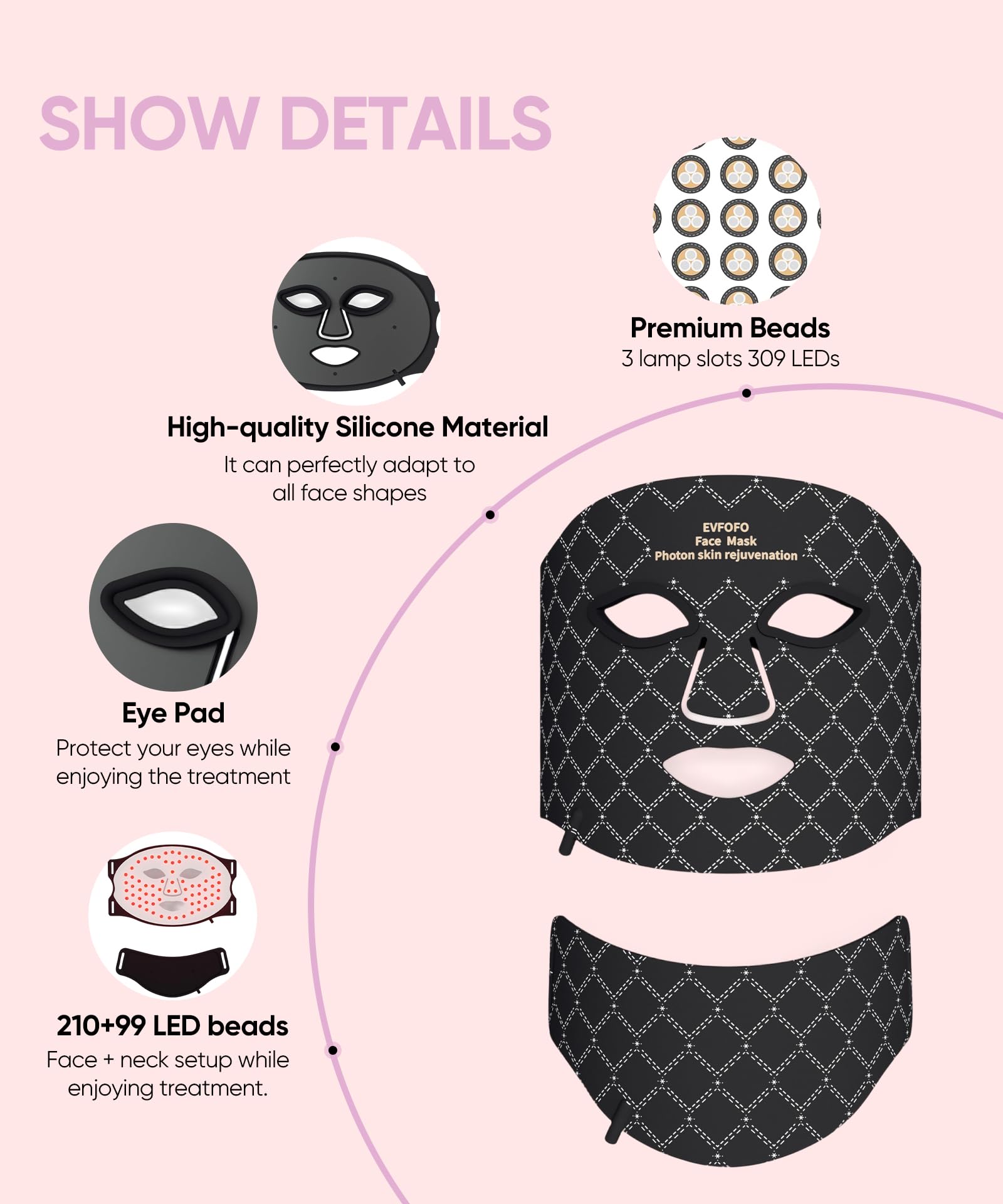 EVFOFO infrared 850nm light mask delivering warm, relaxing home therapy sessions