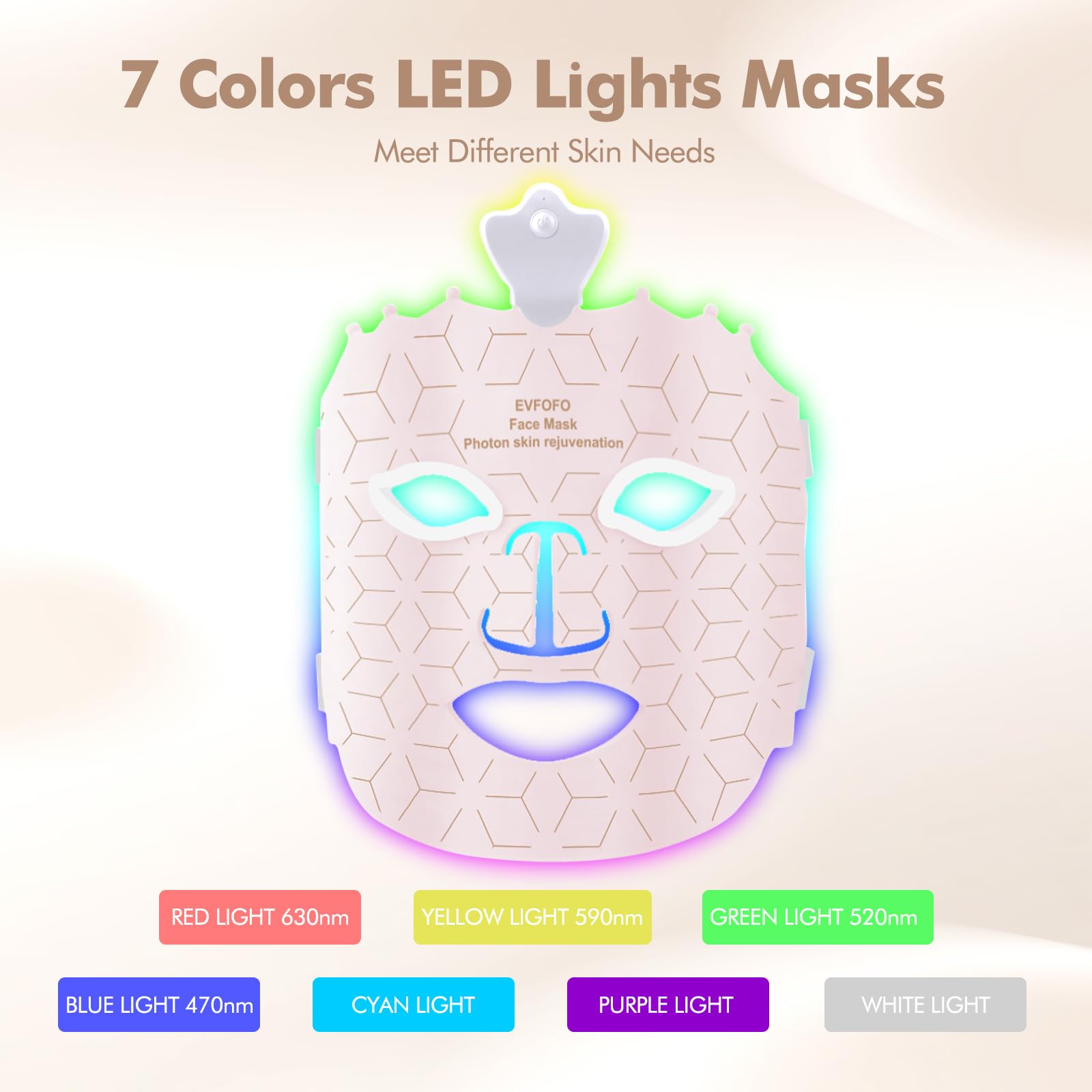 EVFOFO seven-color LED mask showing color options for routines