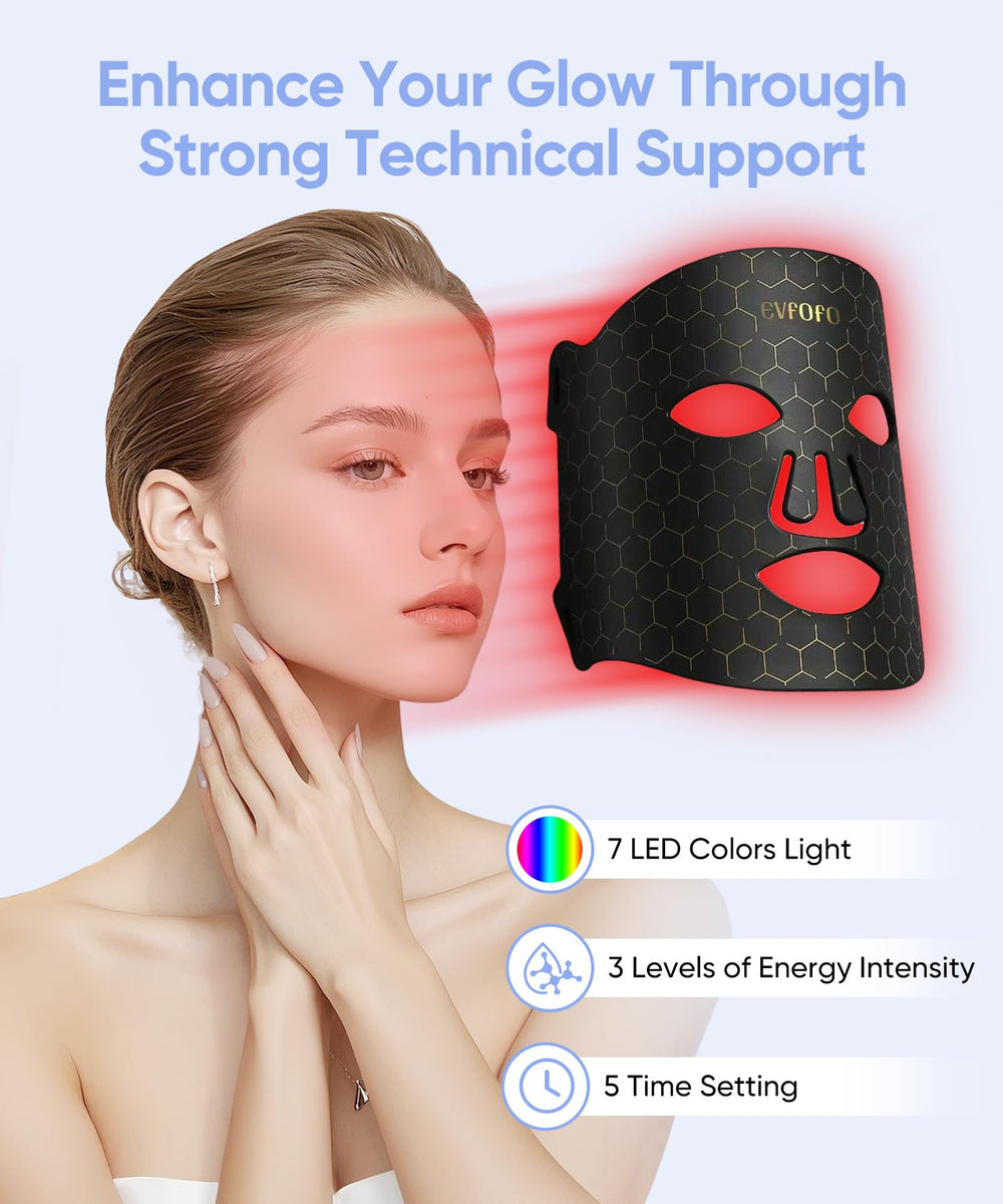 EVFOFO LED Face Mask remote control demonstrates easy color selection for personalized routines.